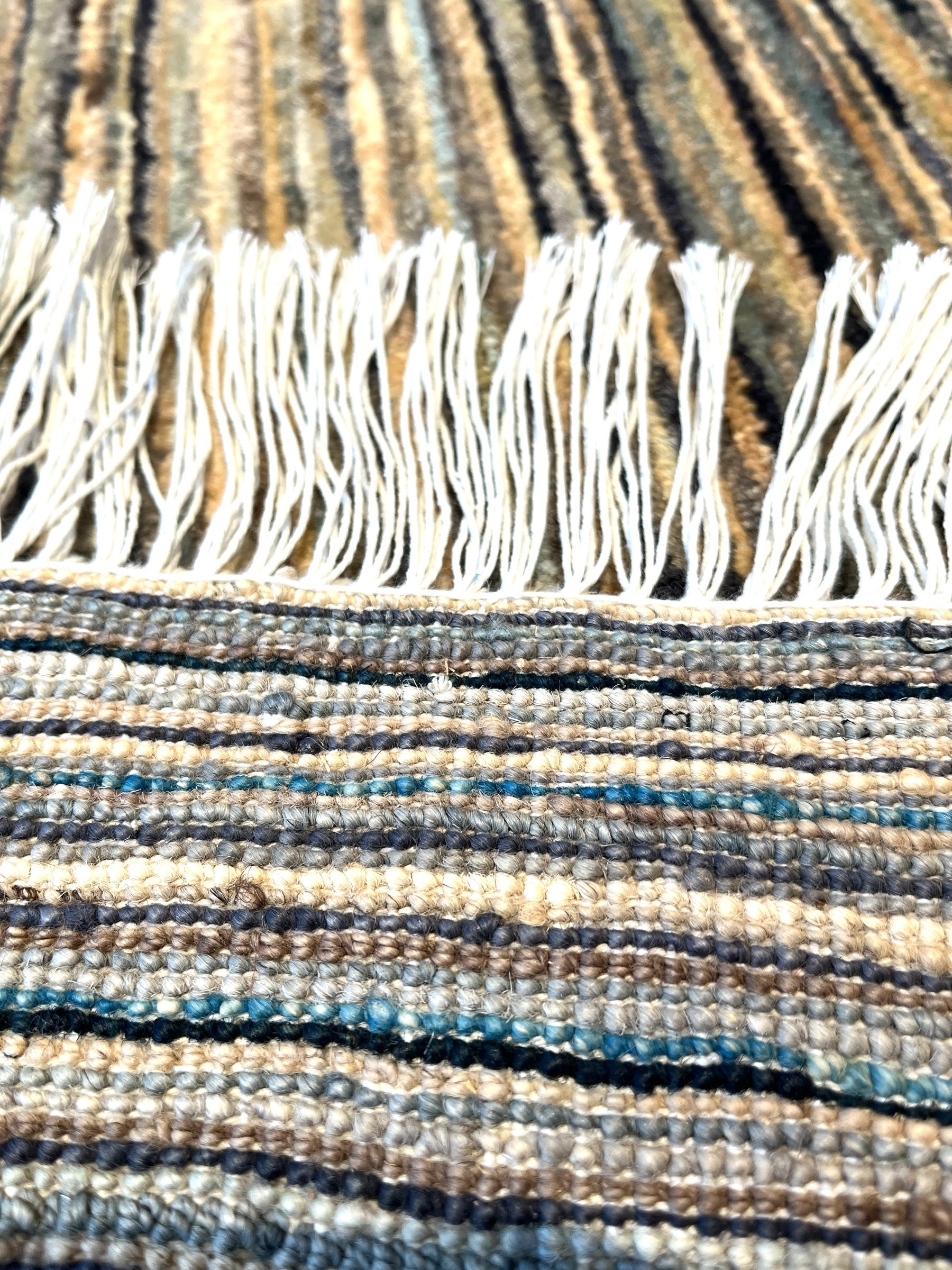 185cm x 115cm Stripey Sand & Blue Gabeh Rug