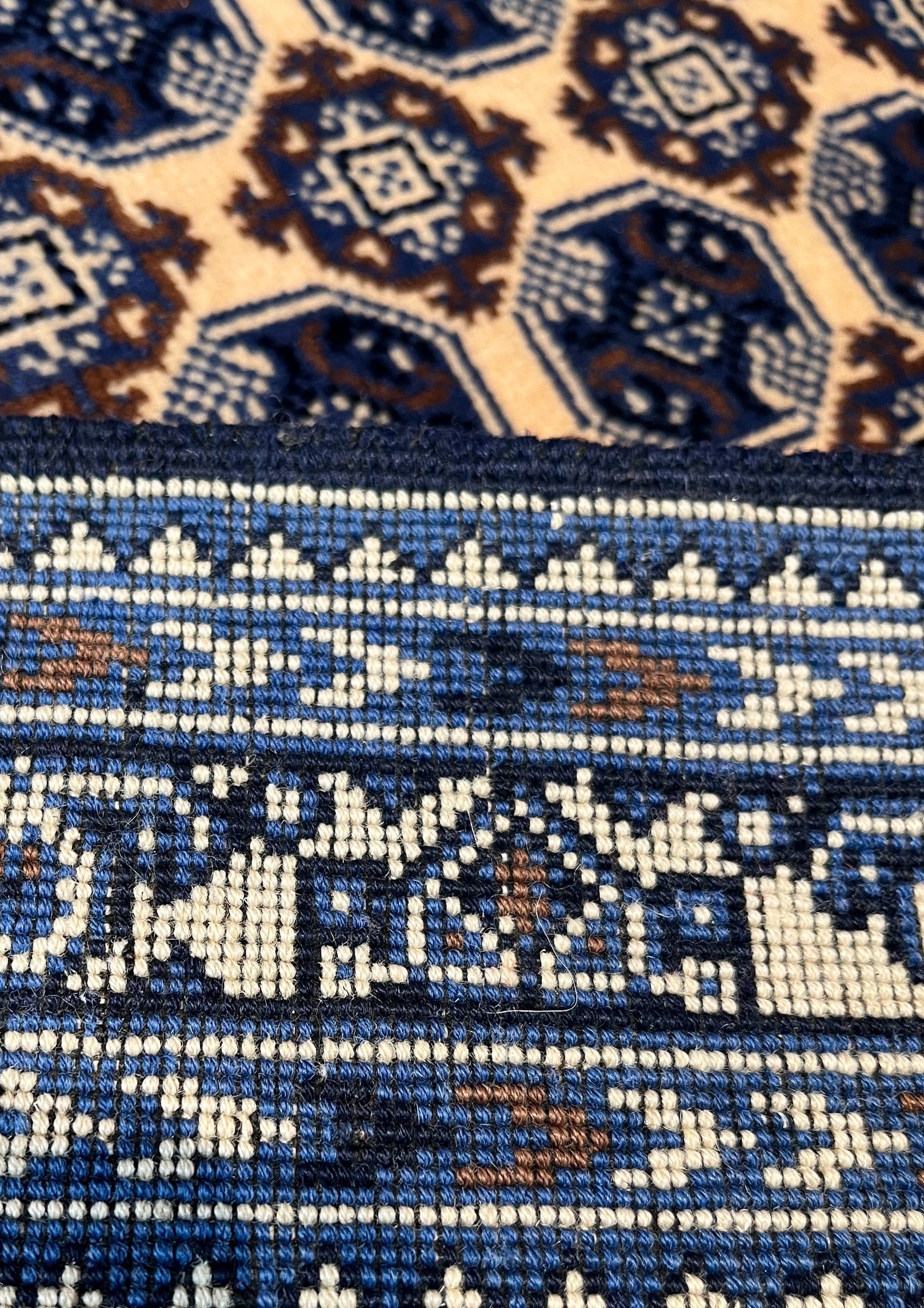 80cm x 60cm Blue & Cream Roshnai Afghan Doormat