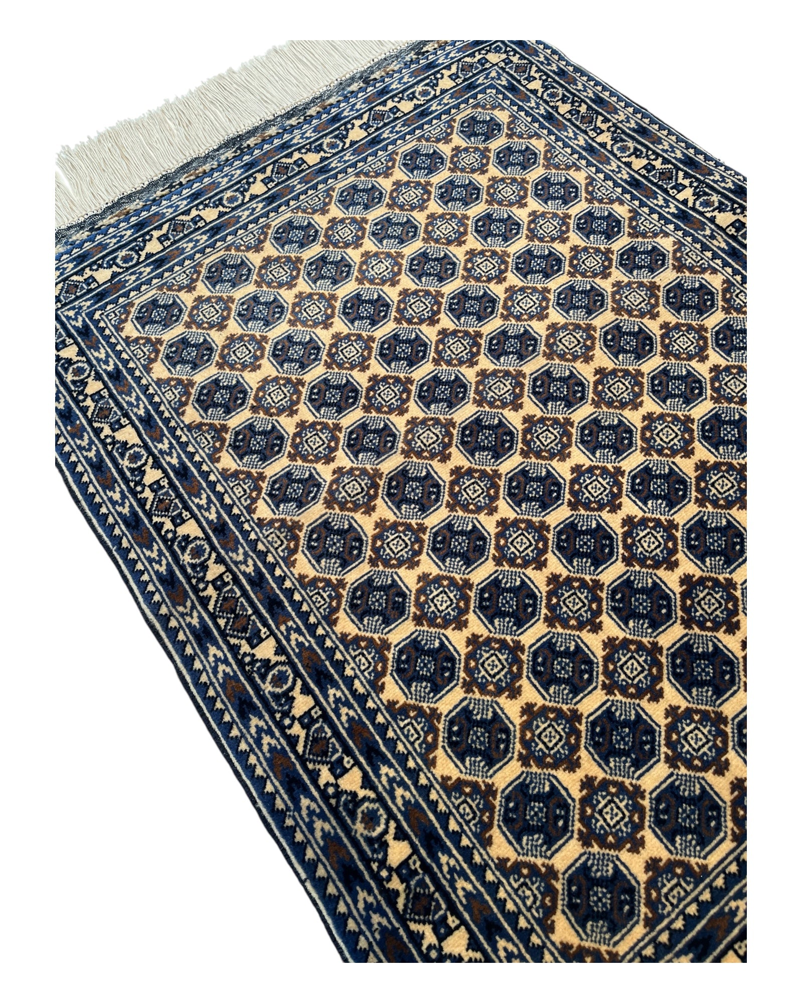 80cm x 60cm Blue & Cream Roshnai Afghan Doormat