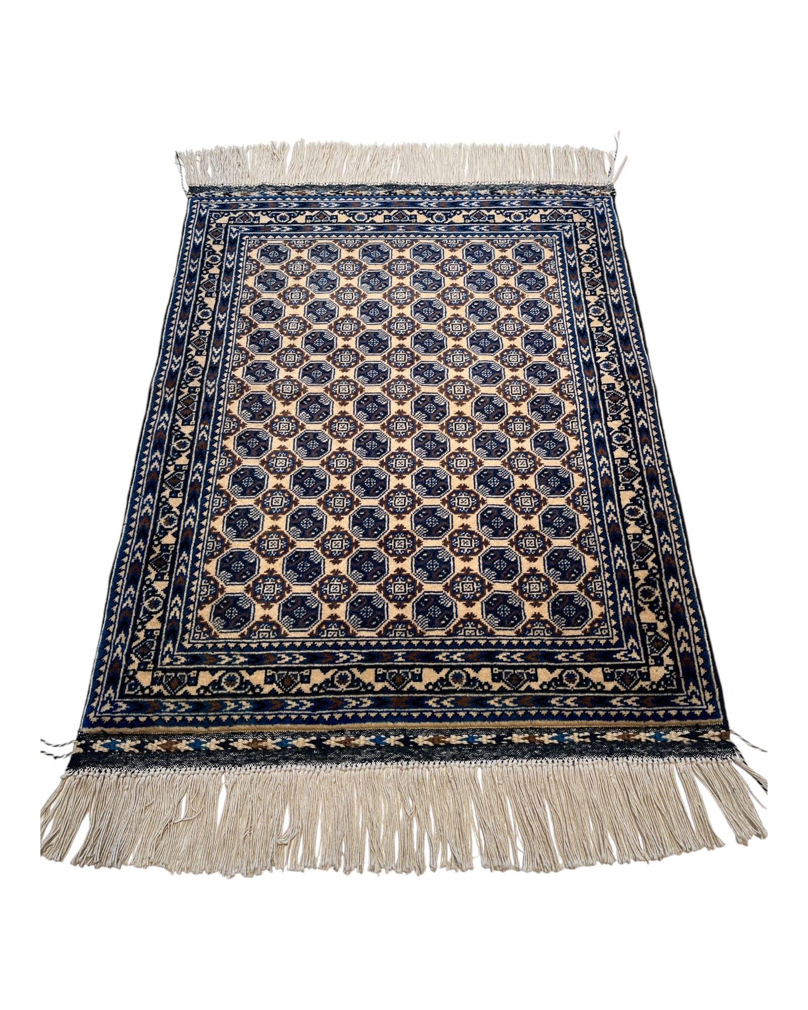 80cm x 60cm Blue & Cream Roshnai Afghan Doormat