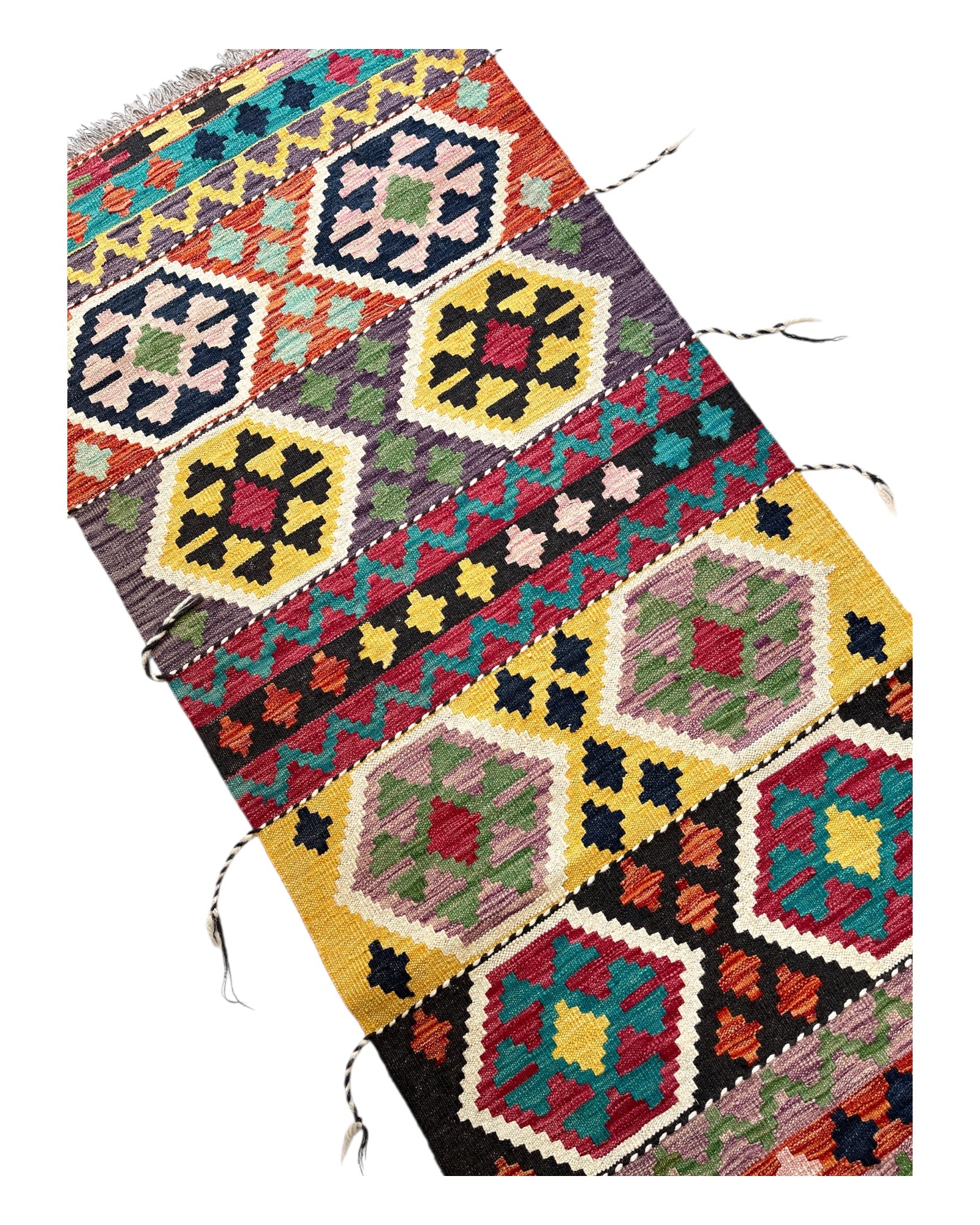 500cm x 80cm Multi-coloured Maymana Kilim Runner