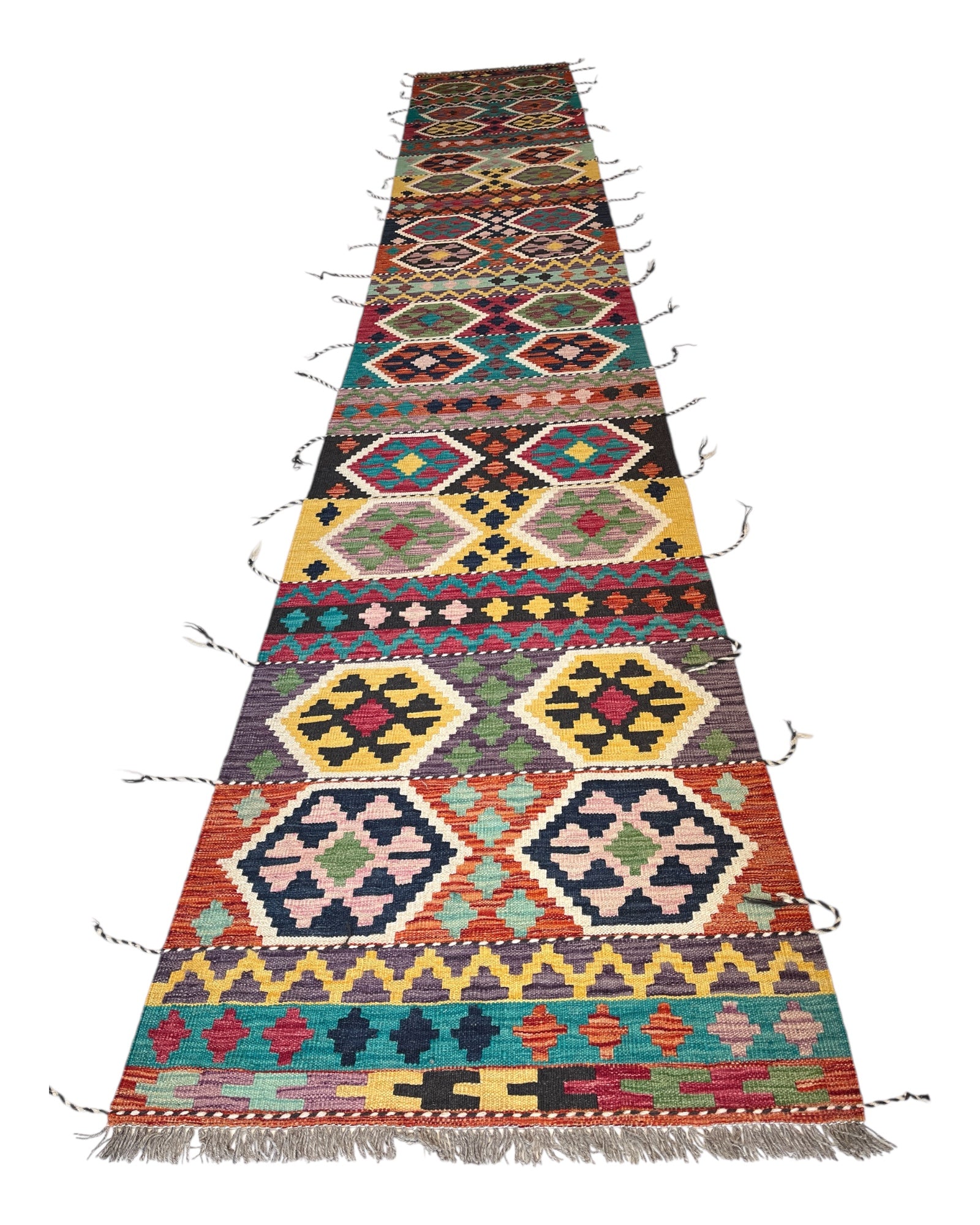 500cm x 80cm Multi-coloured Maymana Kilim Runner