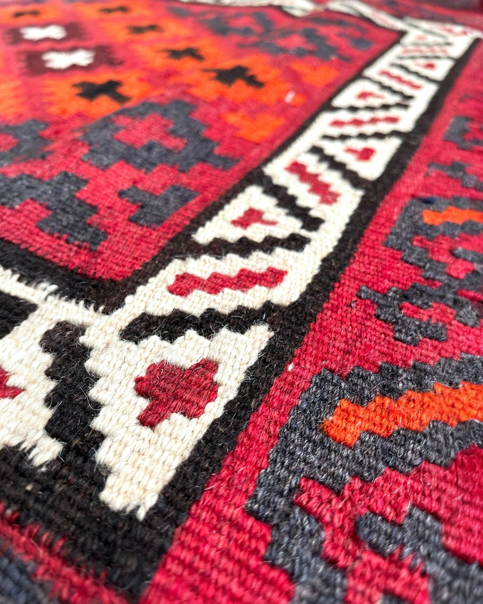 202cm x 102cm Burgundy & Orange Maymana Kilim Runner