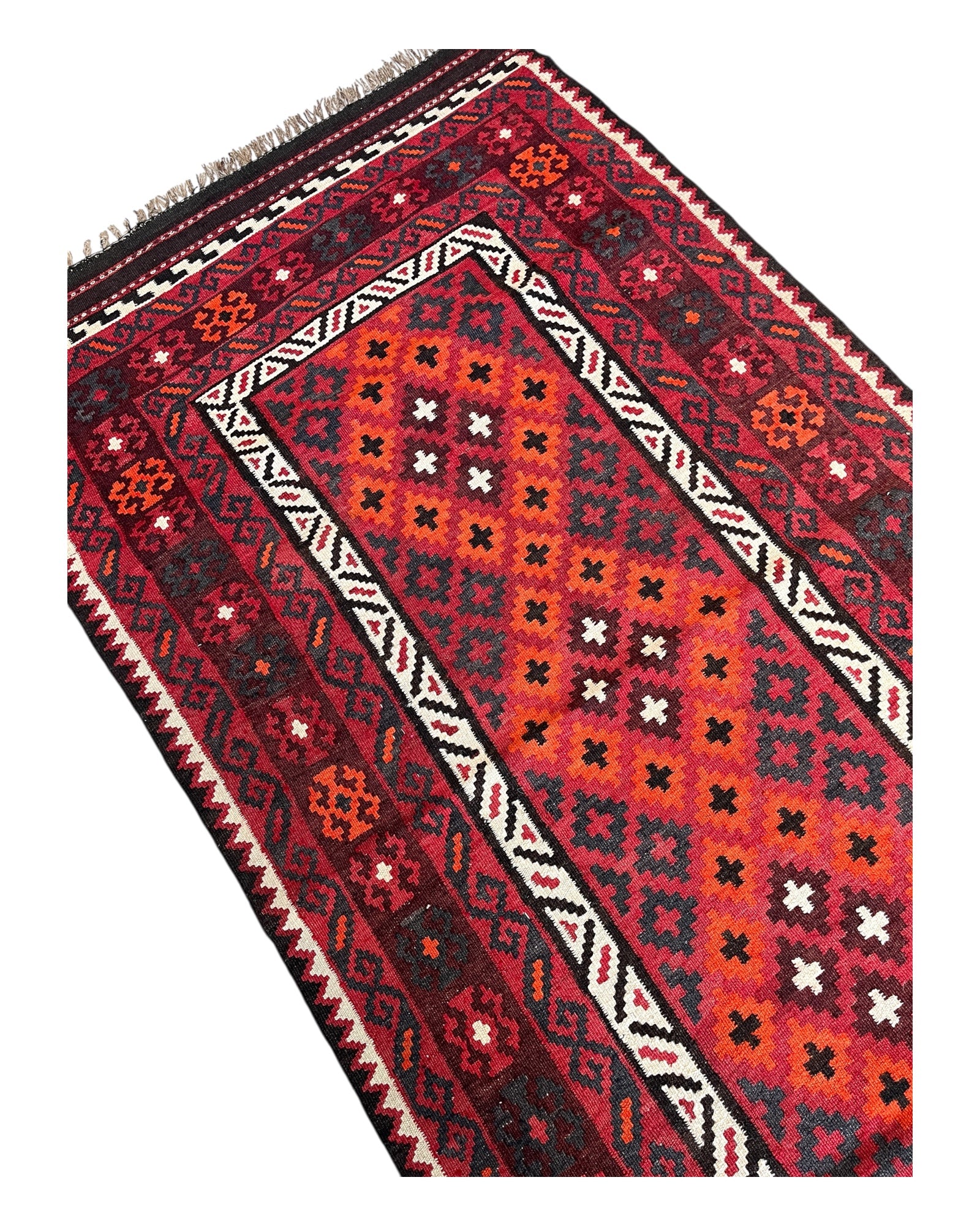 202cm x 102cm Burgundy & Orange Maymana Kilim Runner