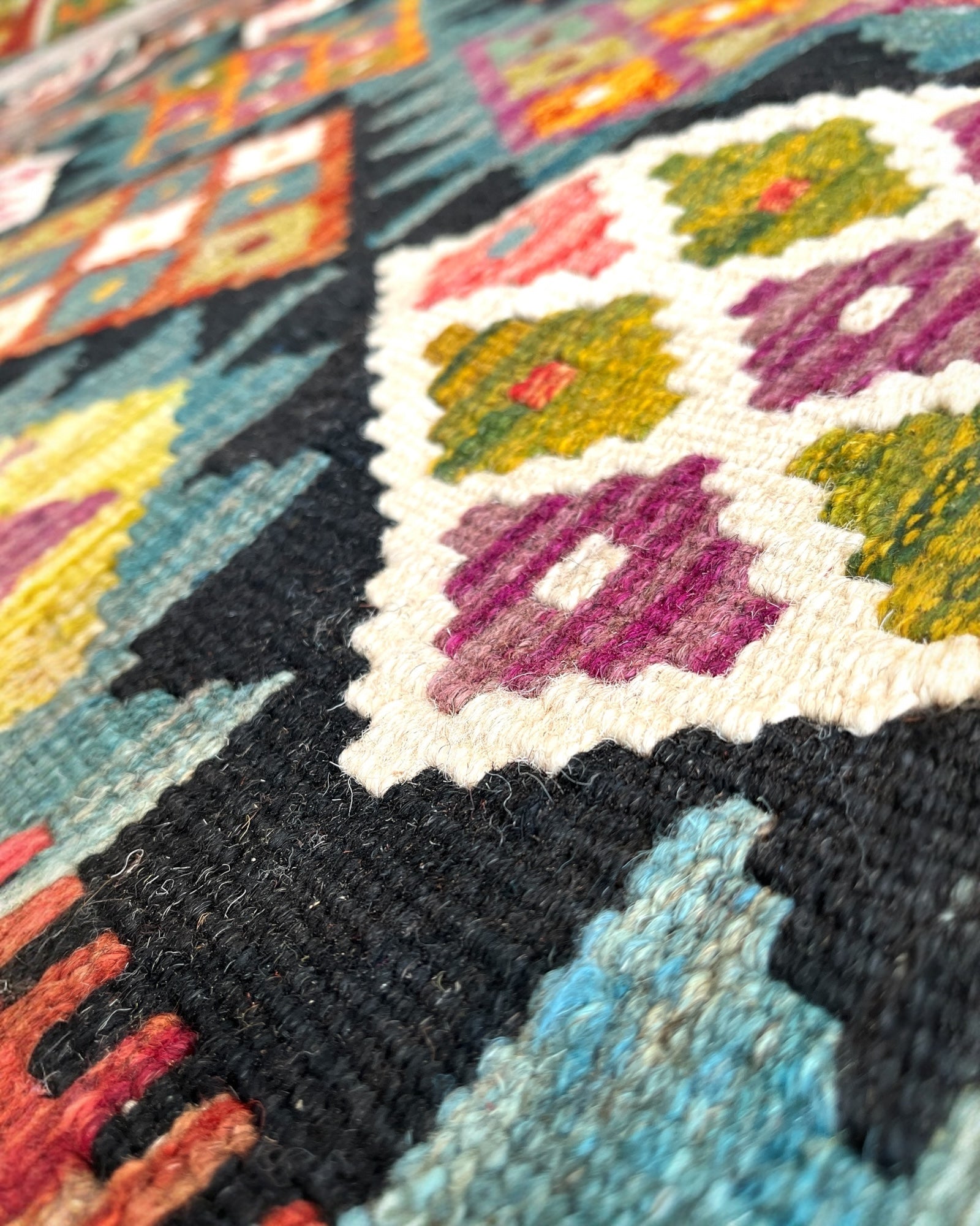 210cm x 150cm Orange & Black Maymana Kilim