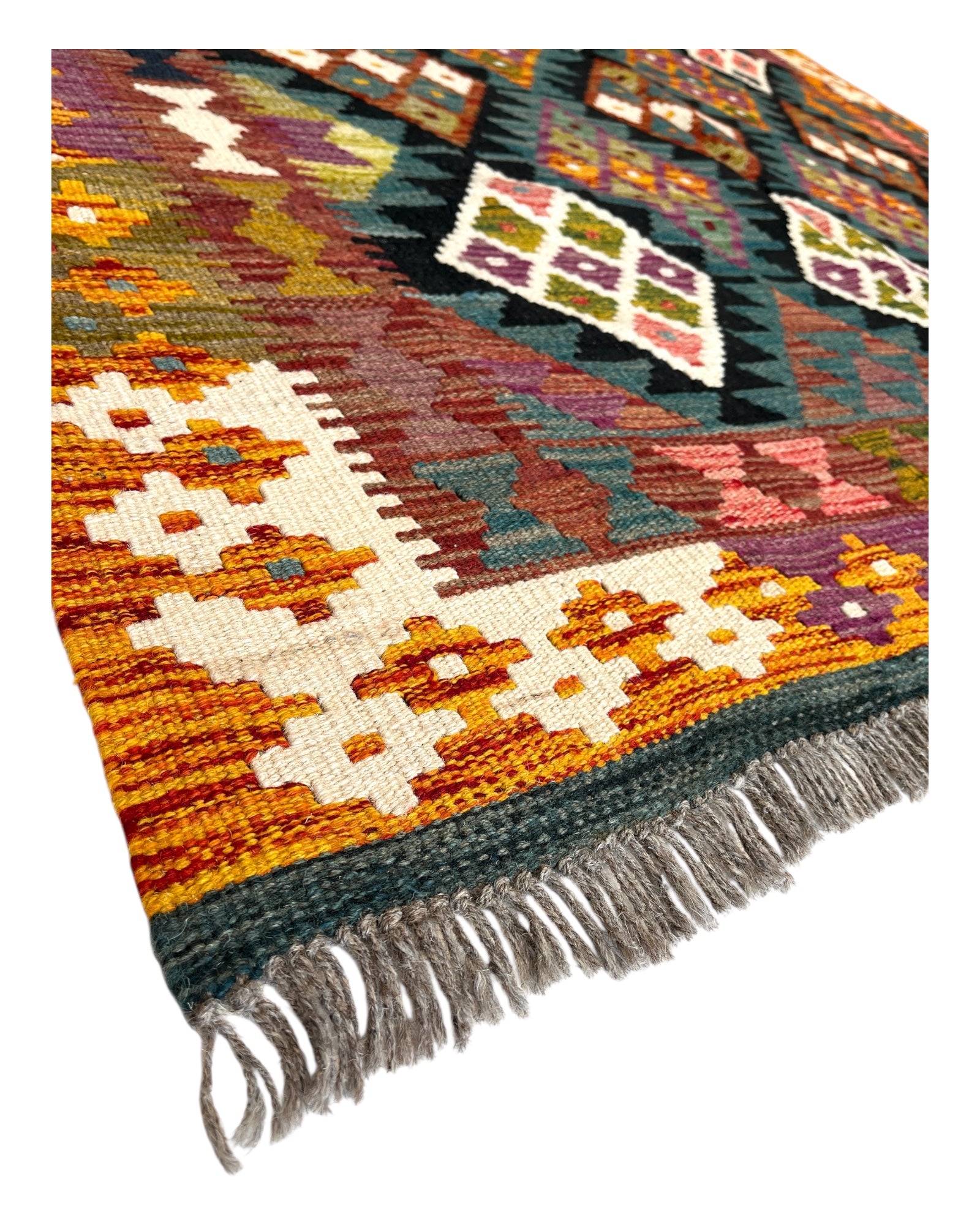 210cm x 150cm Orange & Black Maymana Kilim