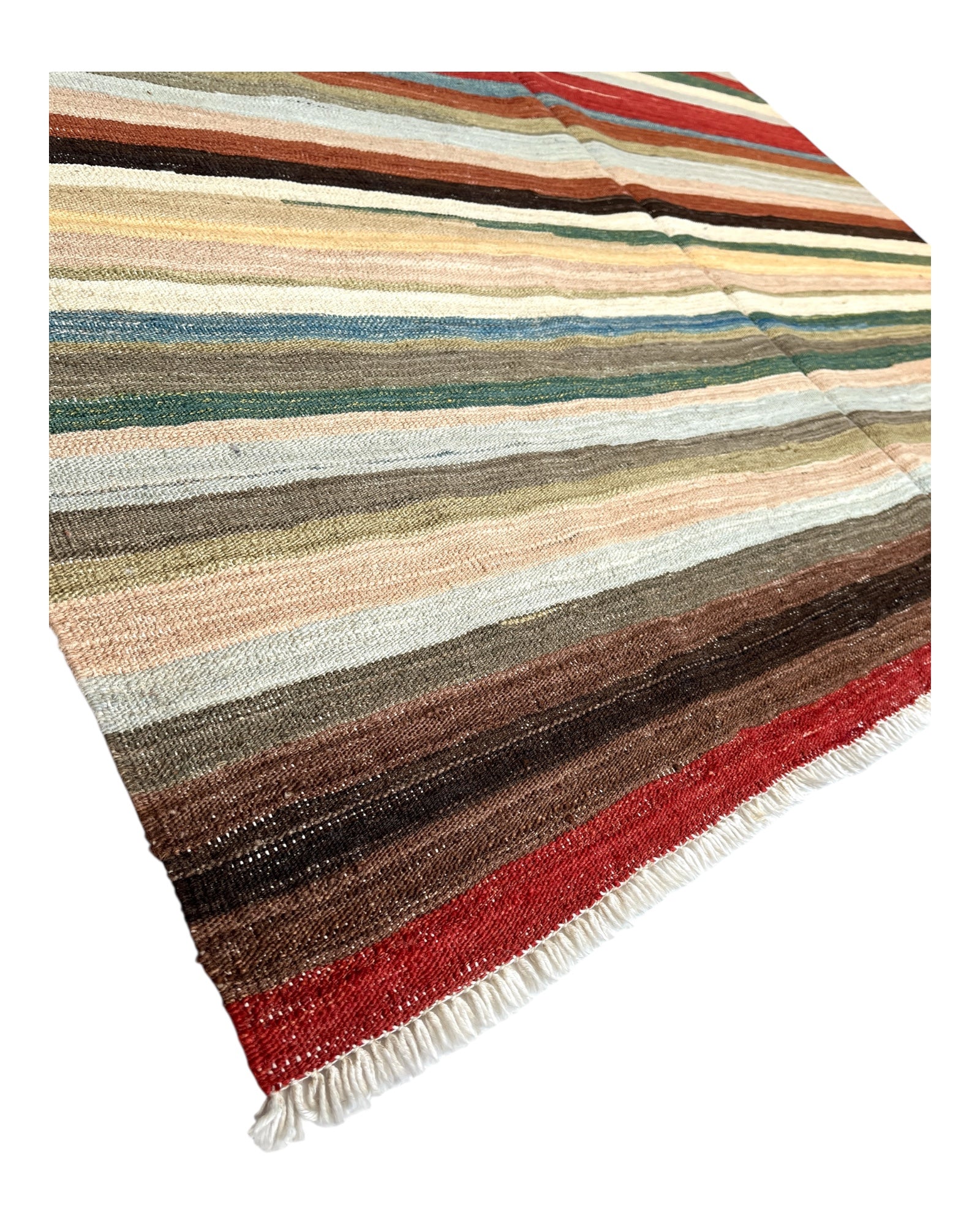197cm x 150cm Multi-coloured Striped Kilim