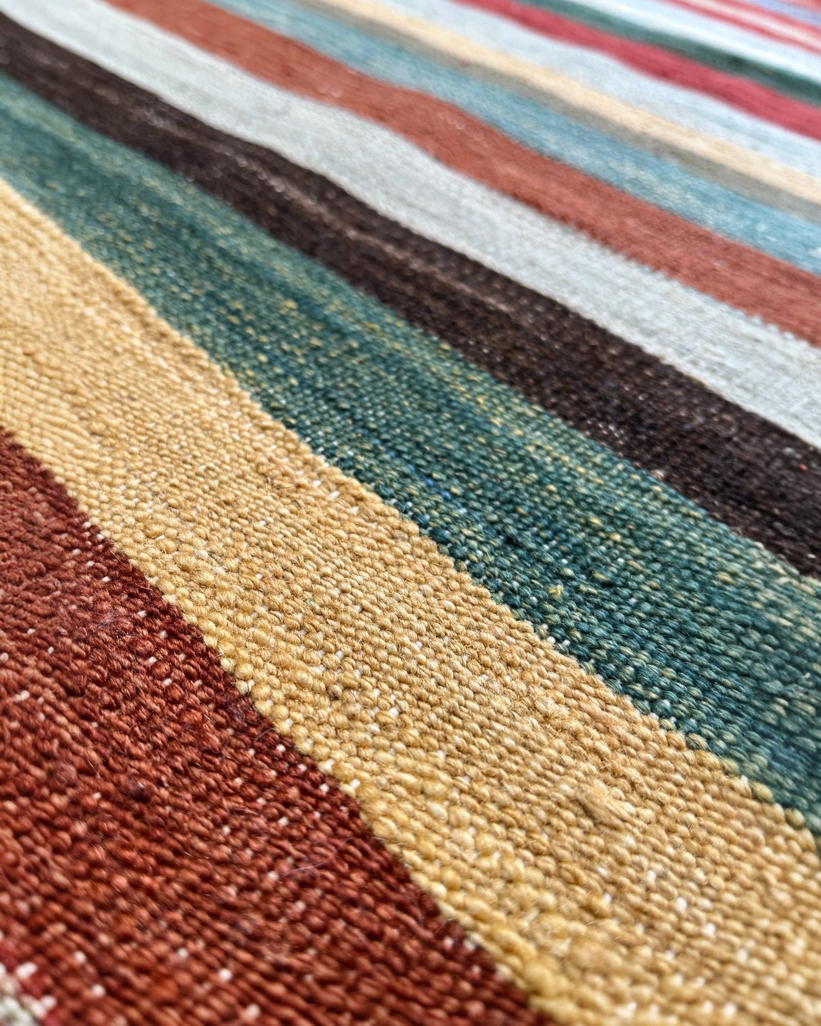 197cm x 150cm Multi-coloured Striped Kilim