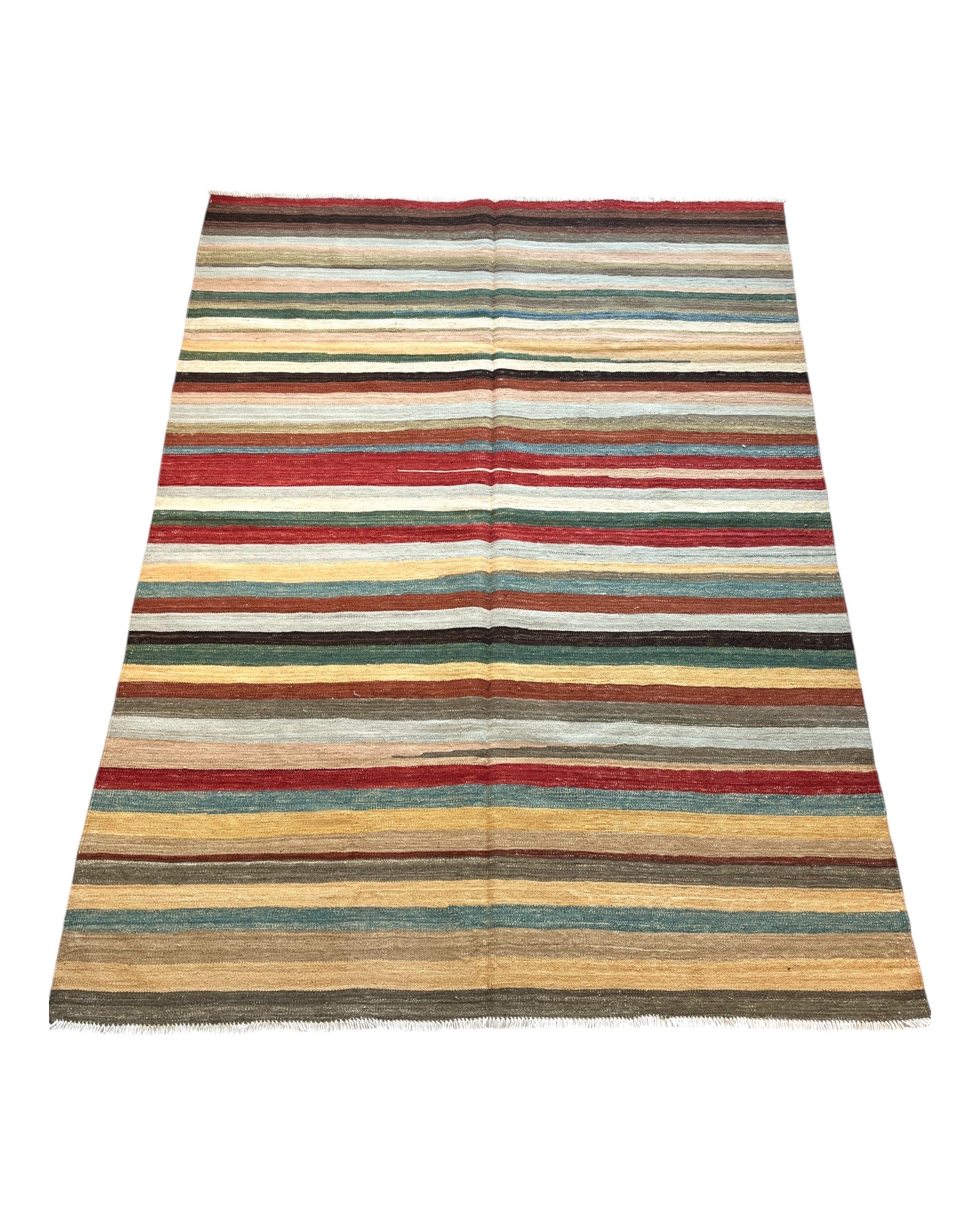 197cm x 150cm Multi-coloured Striped Kilim