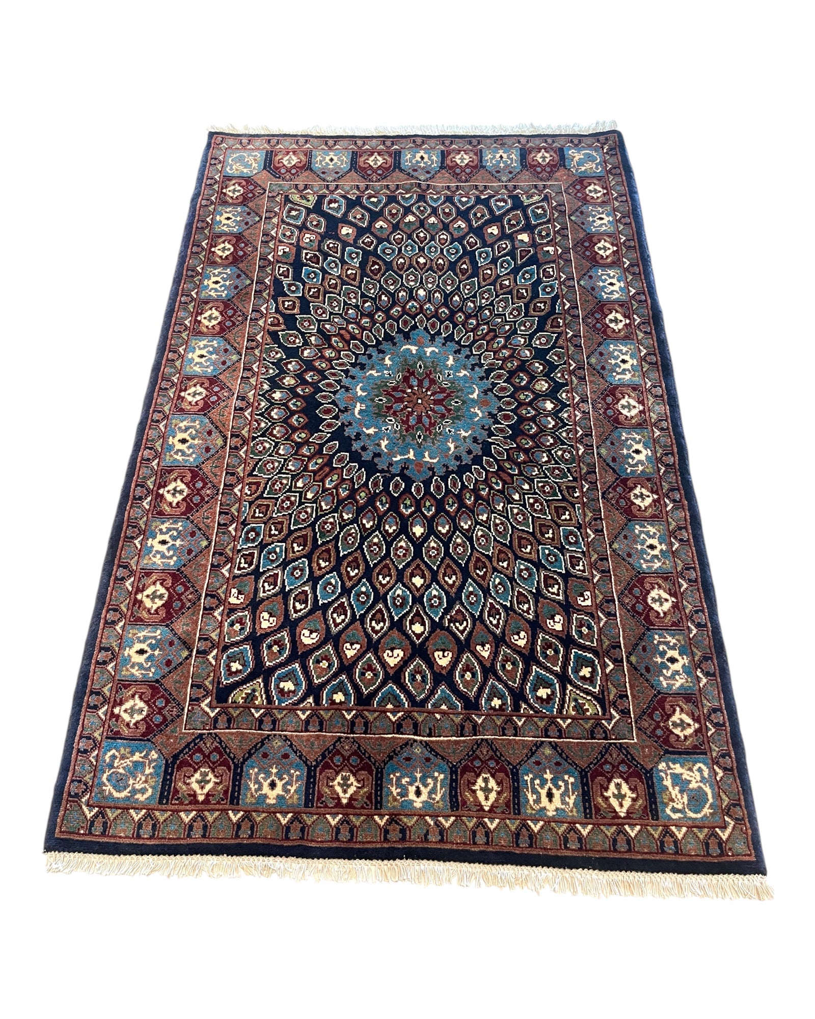 155cm x 98cm Blue & Copper Peacock Rug