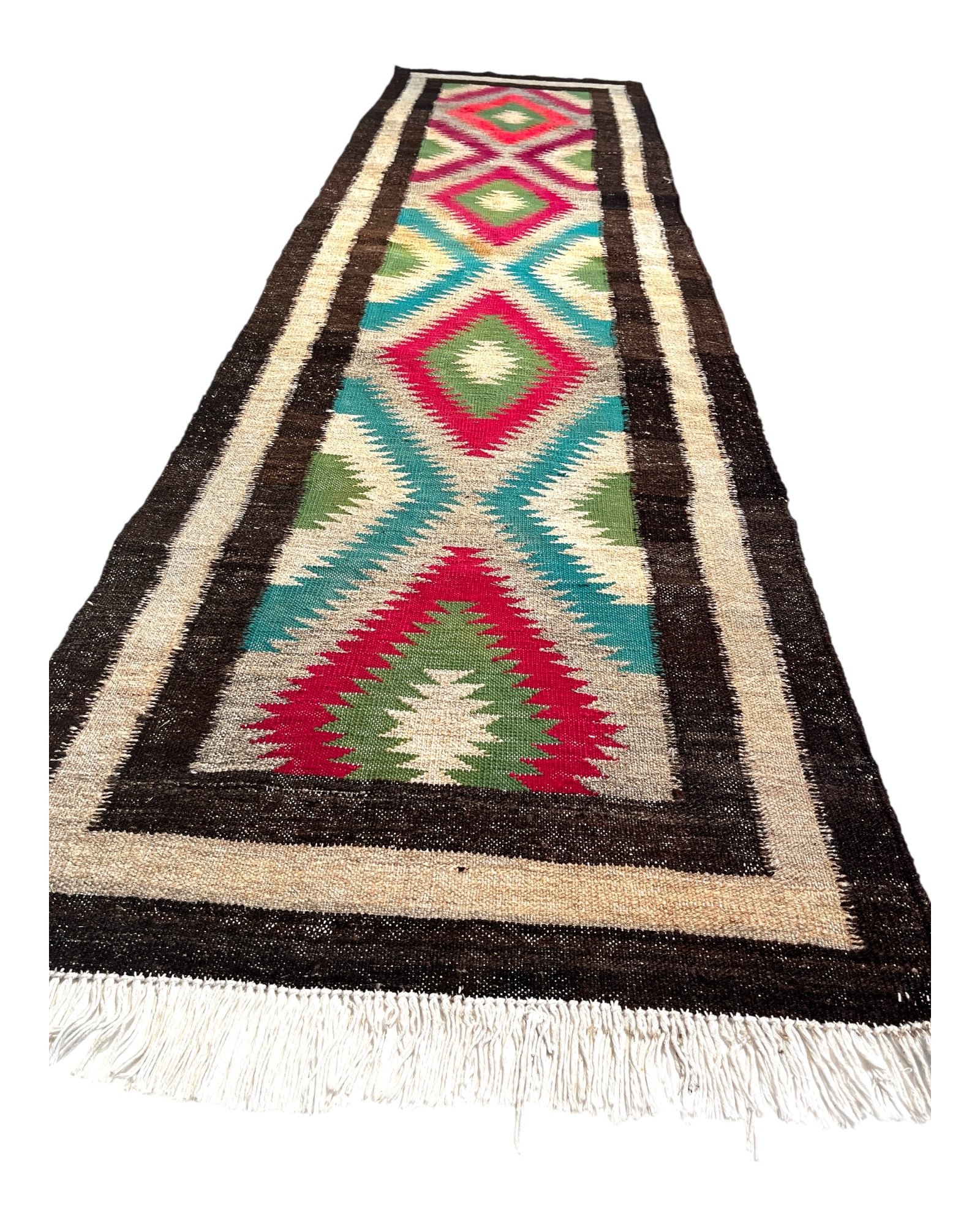 244cm x 70cm Brown & Pink Kilim Runner