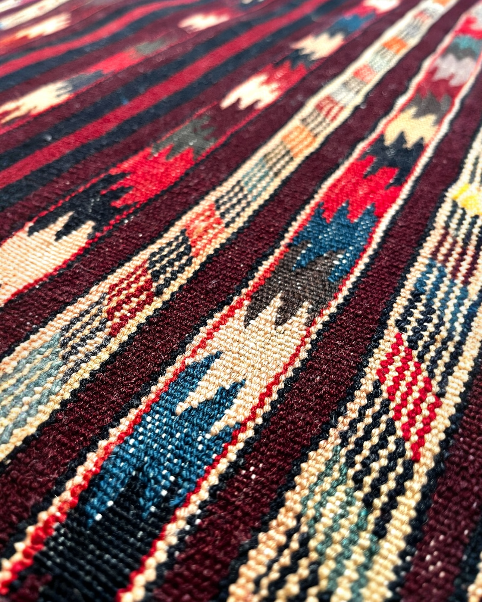 190cm x 100cm Burgundy & Cream Kilim Runner