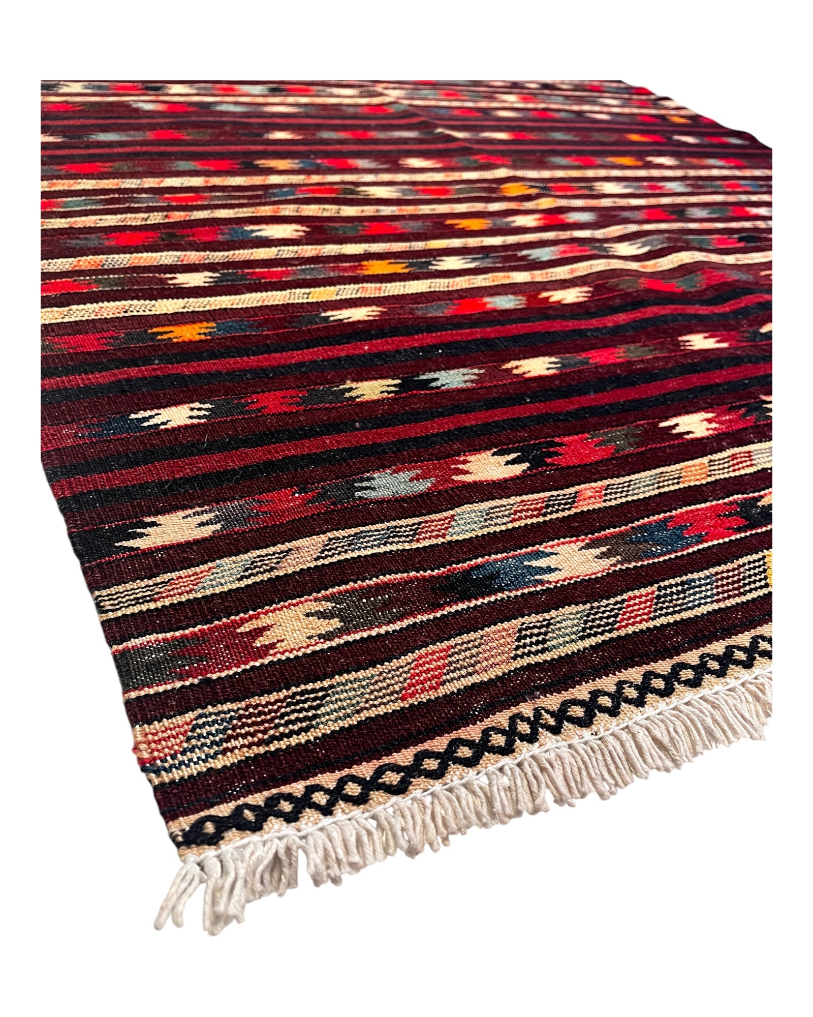 190cm x 100cm Burgundy & Cream Kilim Runner