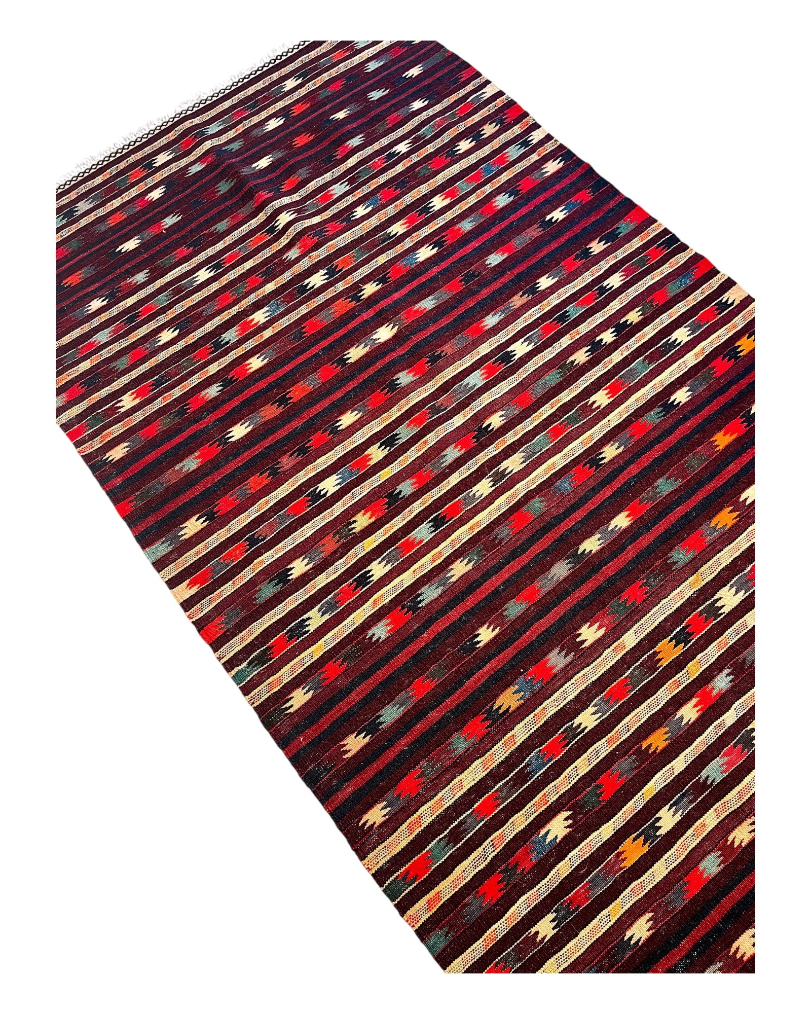 190cm x 100cm Burgundy & Cream Kilim Runner
