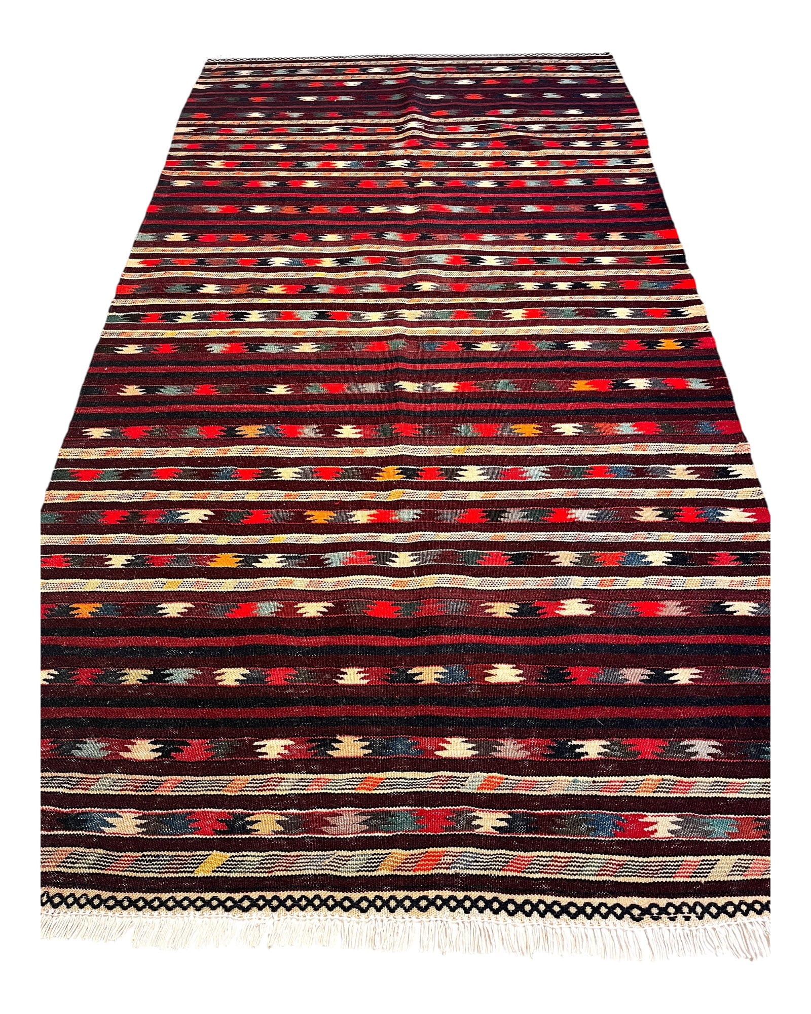 190cm x 100cm Burgundy & Cream Kilim Runner