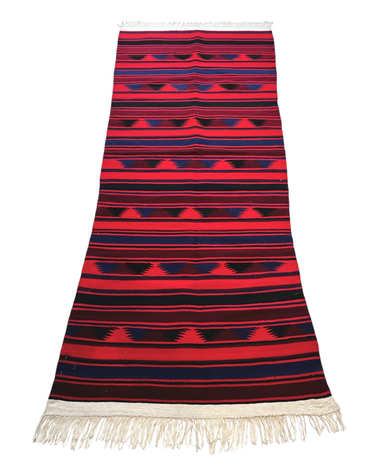 215cm x 90cm Red, Blue & Black Plain Kilim Runner