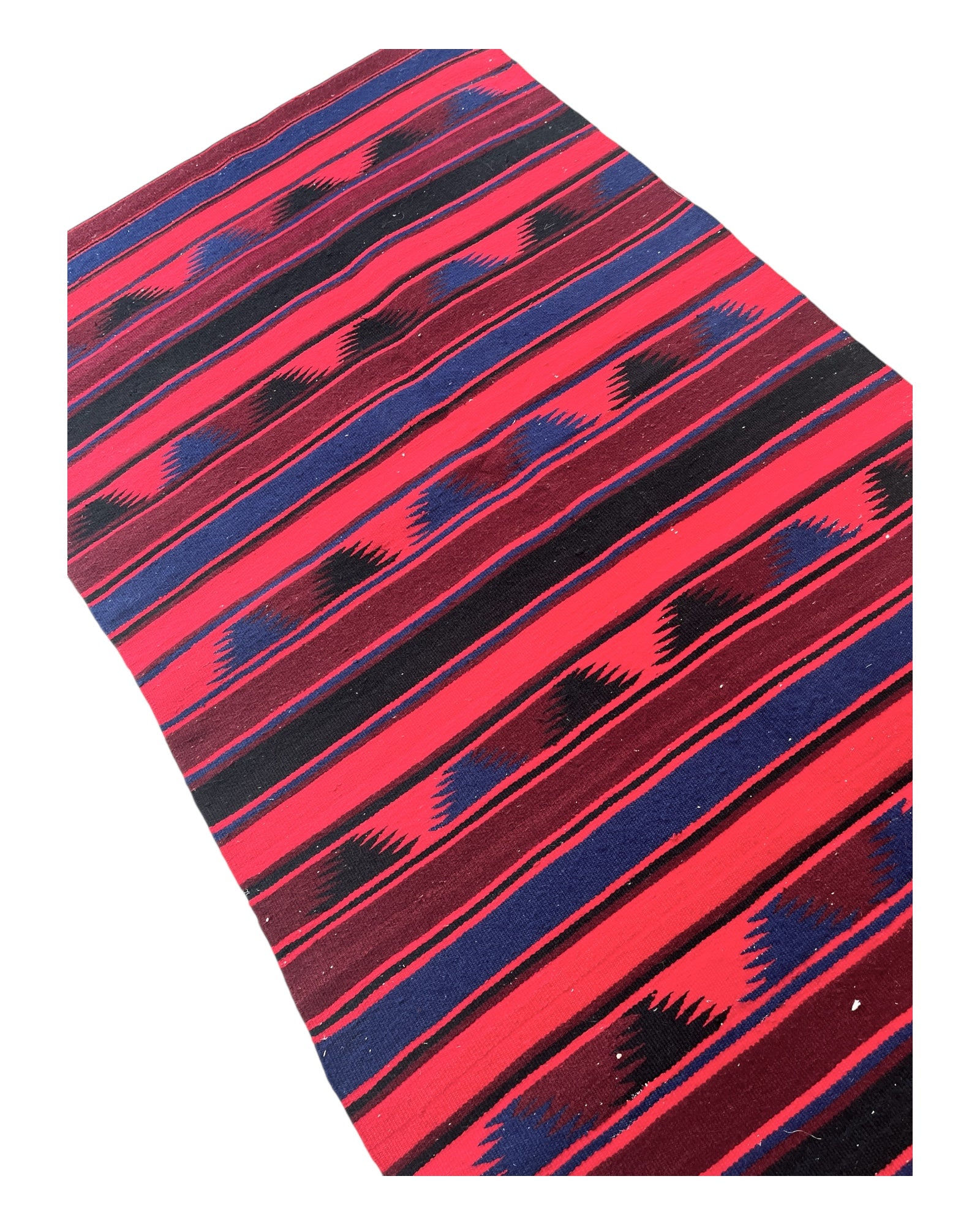 220cm x 74cm Red, Blue & Black Plain Kilim Runner