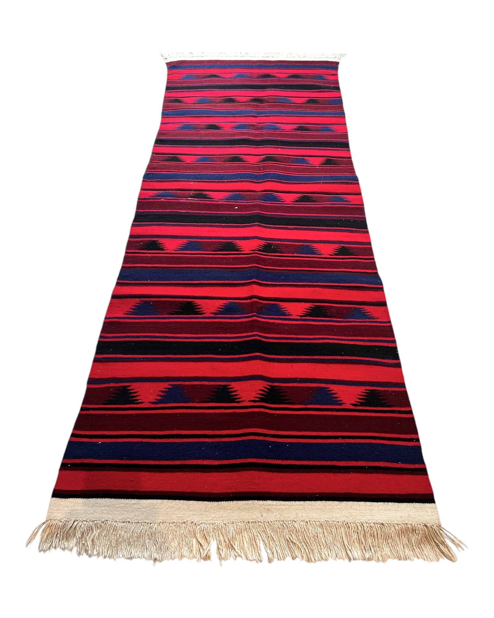 220cm x 74cm Red, Blue & Black Plain Kilim Runner