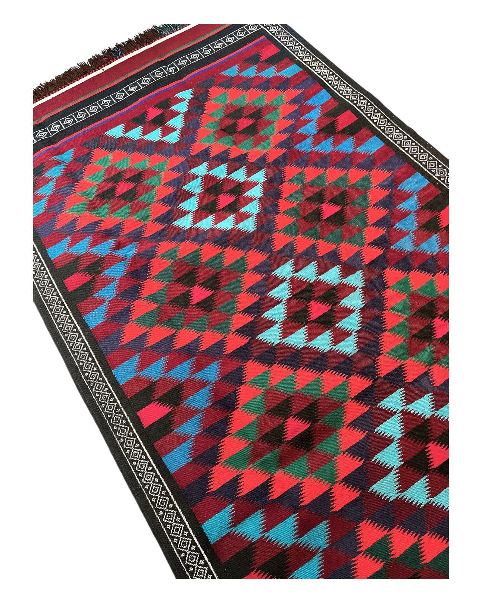 300cm x 130cm Red, Blue & Burgundy Plain Kilim Runner