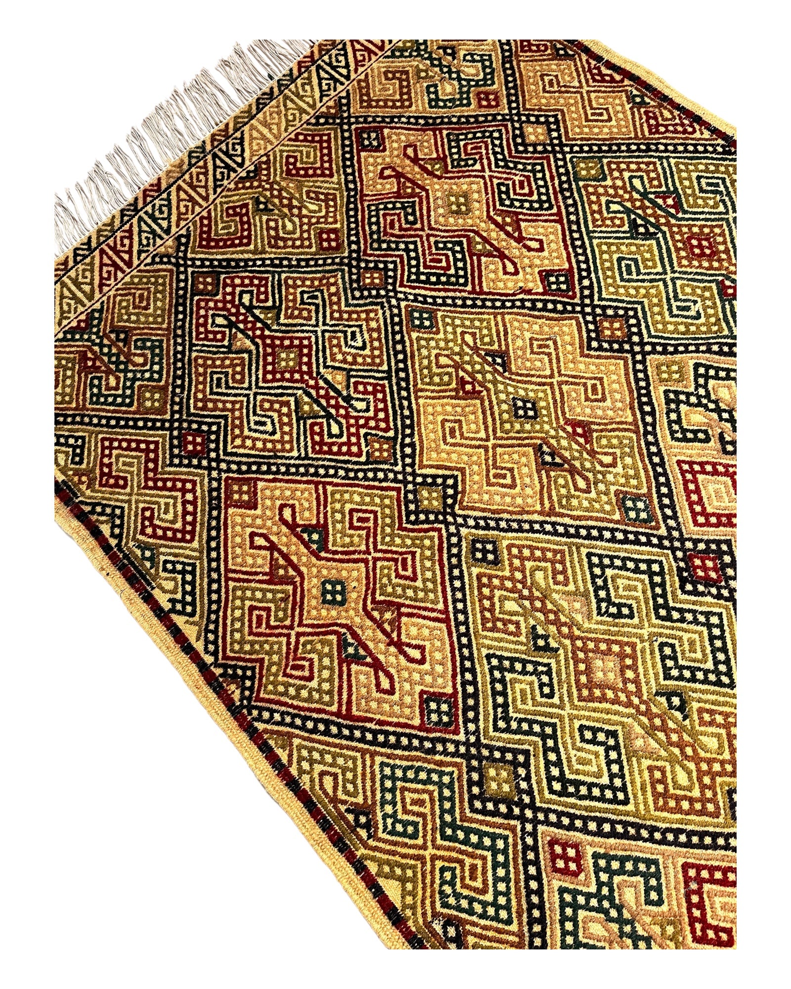 153cm x 103cm Oatmeal, Red, Green Turkoman Kilim