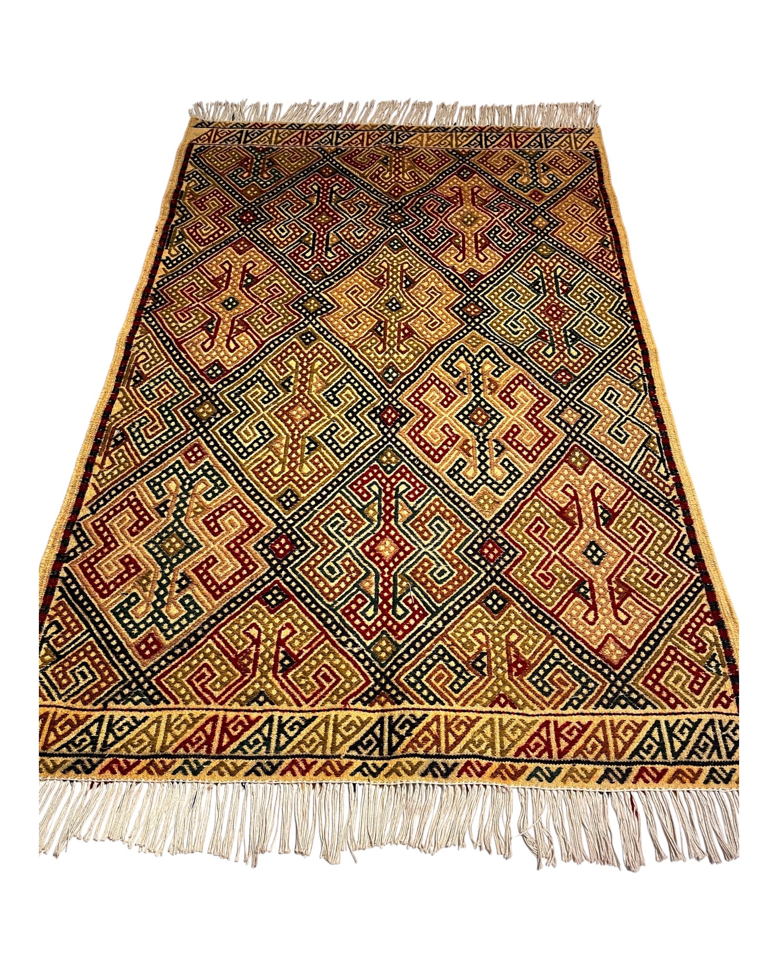 153cm x 103cm Oatmeal, Red, Green Turkoman Kilim