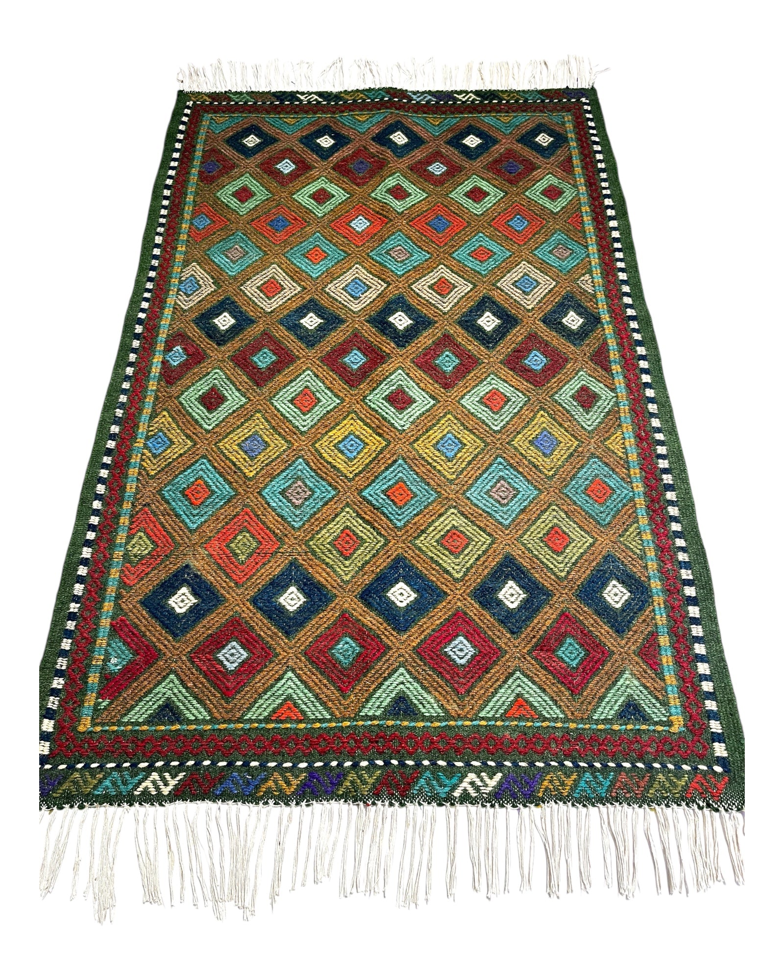 130cm x 85cm Green Turkoman Kilim