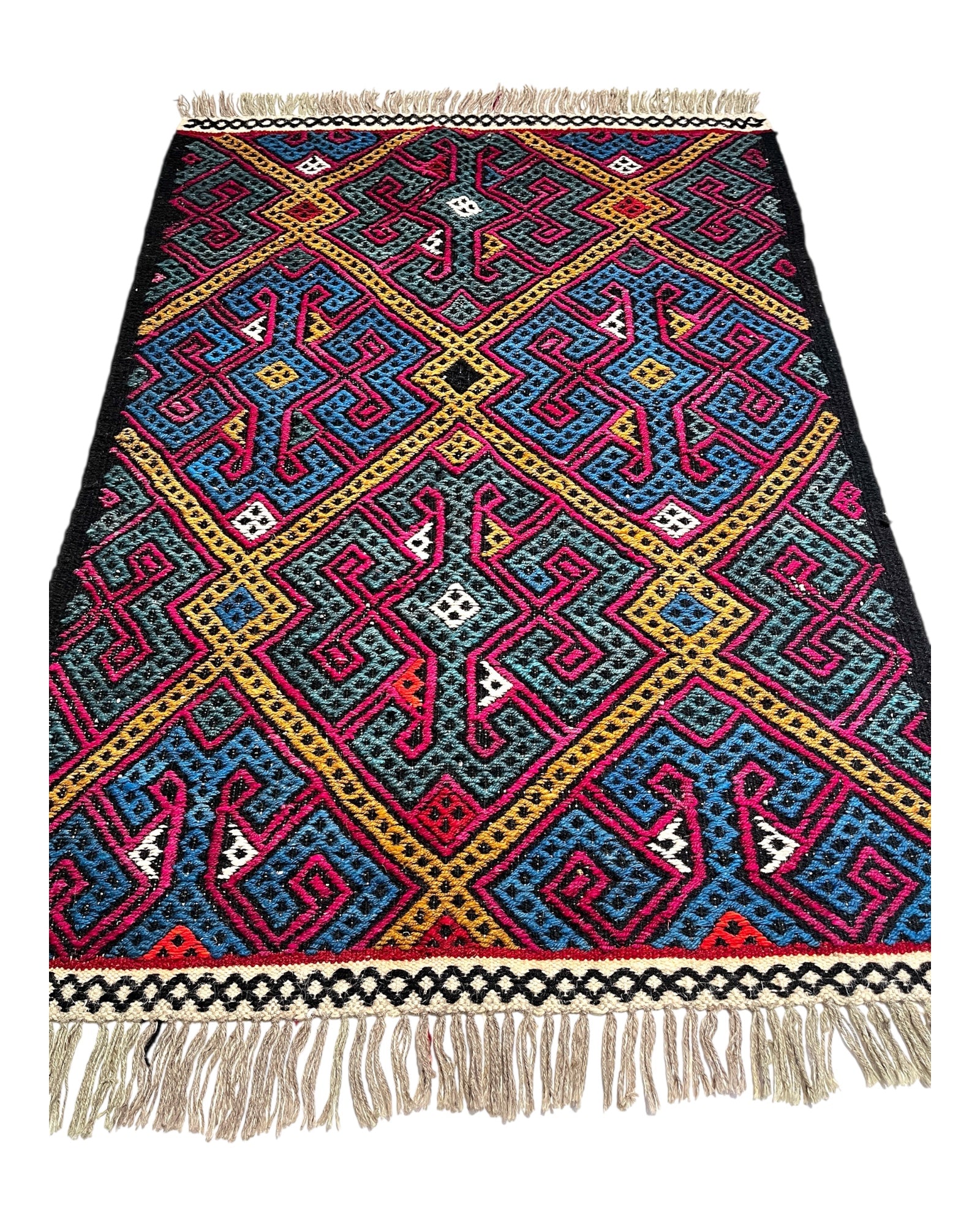 125cm x 88cm Green, Gold & Blue Turkoman Kilim