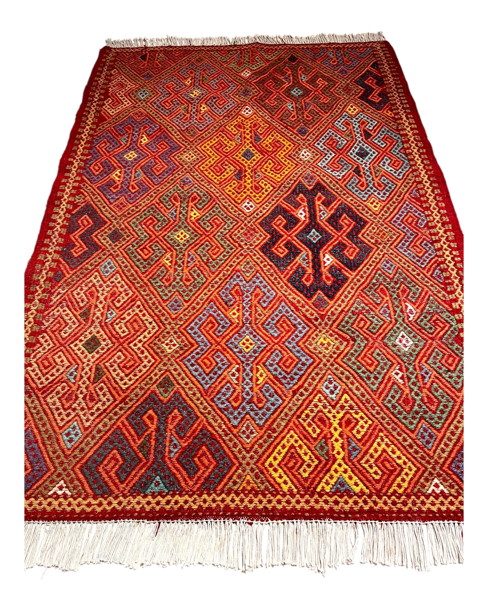 152cm x 103cm Orange & Pink Turkoman Kilim