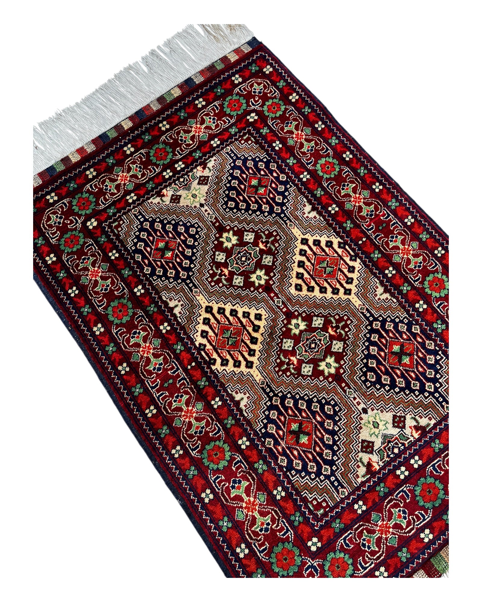 120cm x 80cm Navy, Red & Cream Rug