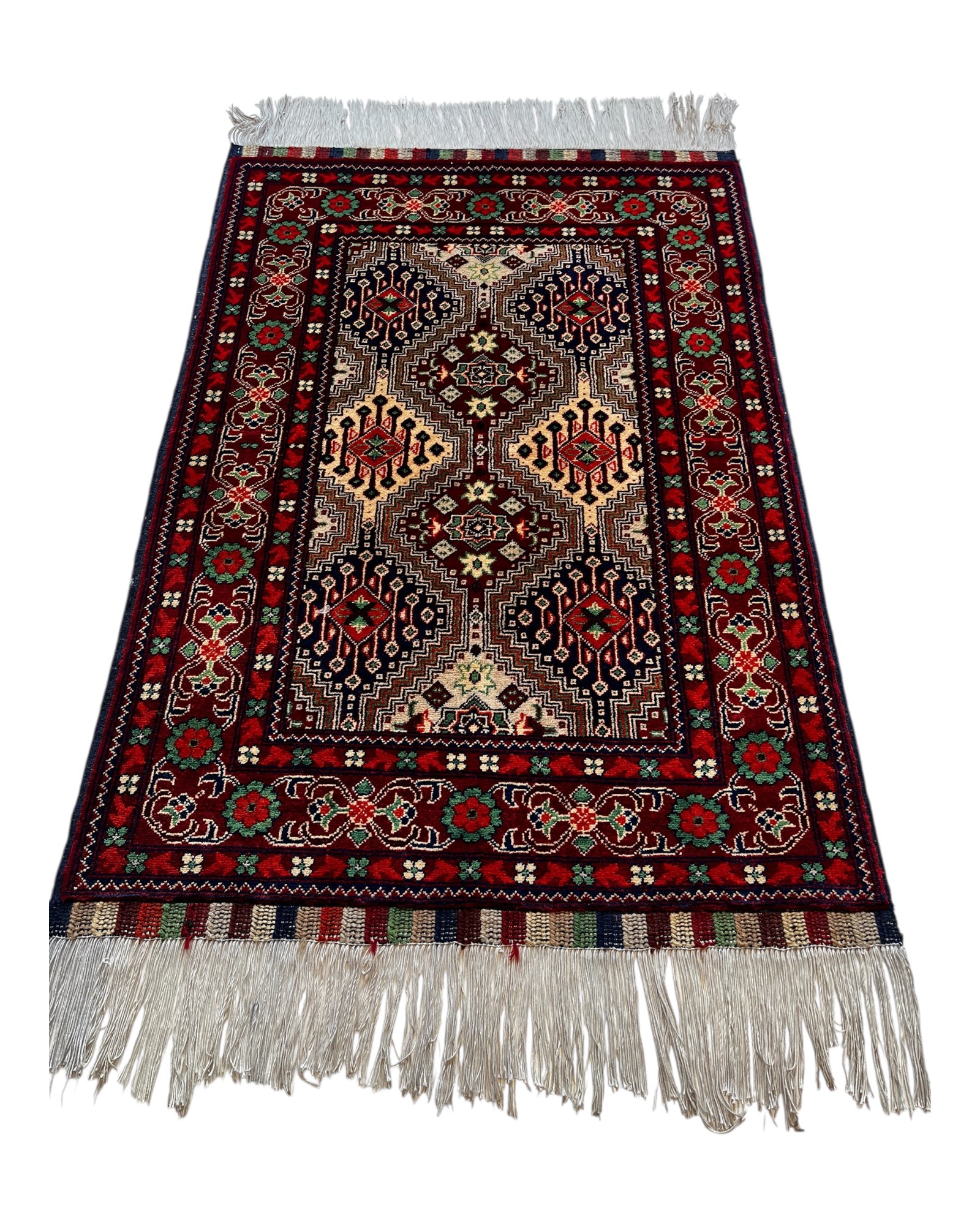 120cm x 80cm Navy, Red & Cream Rug