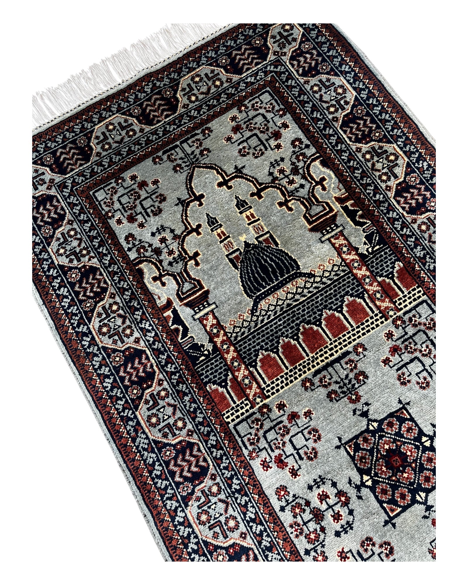 130cm x 85cm Grey & Navy Prayer Rug