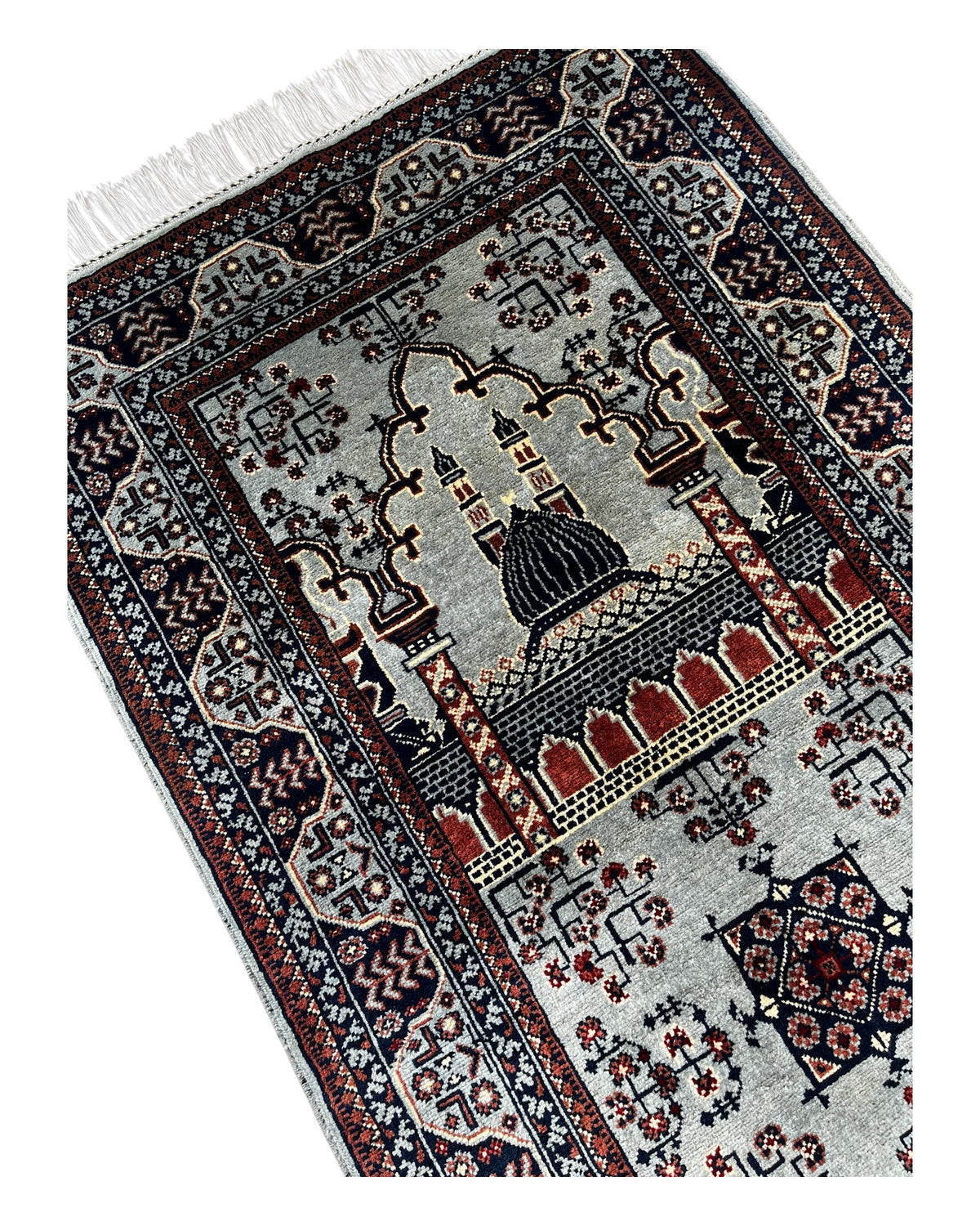 130cm x 85cm Grey & Navy Prayer Rug
