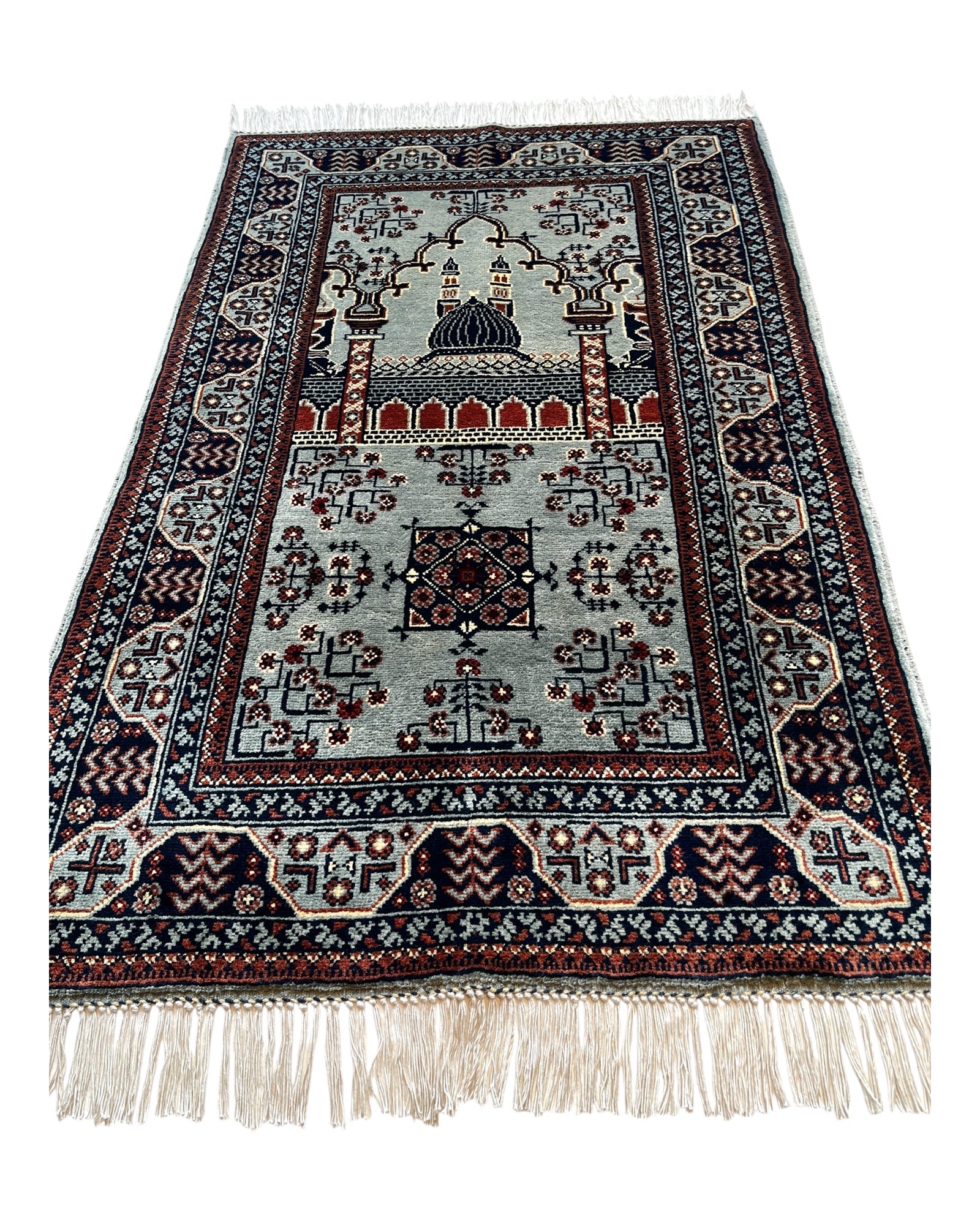 130cm x 85cm Grey & Navy Prayer Rug