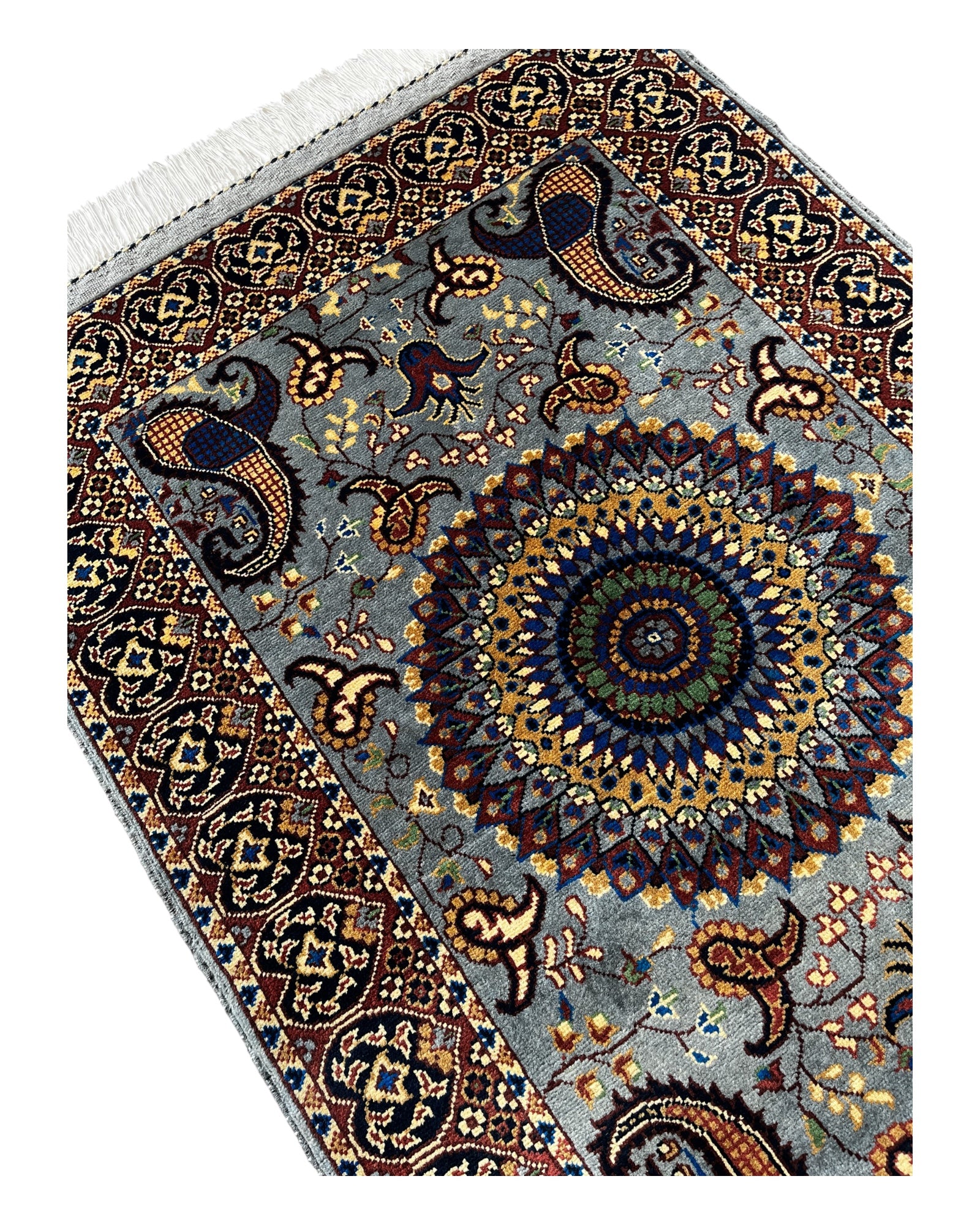 130cm x 90cm Blue, Grey & Gold Peacock Rug