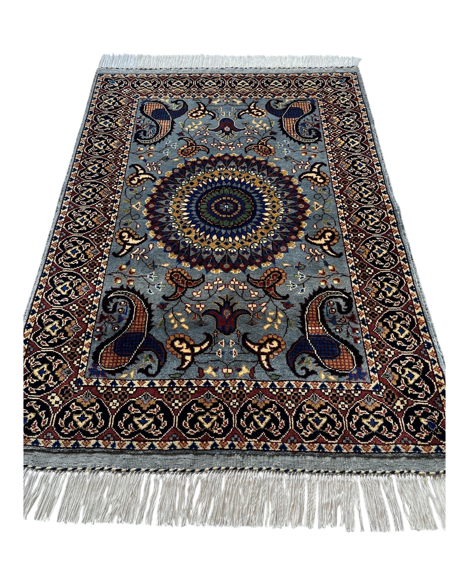 130cm x 90cm Blue, Grey & Gold Peacock Rug