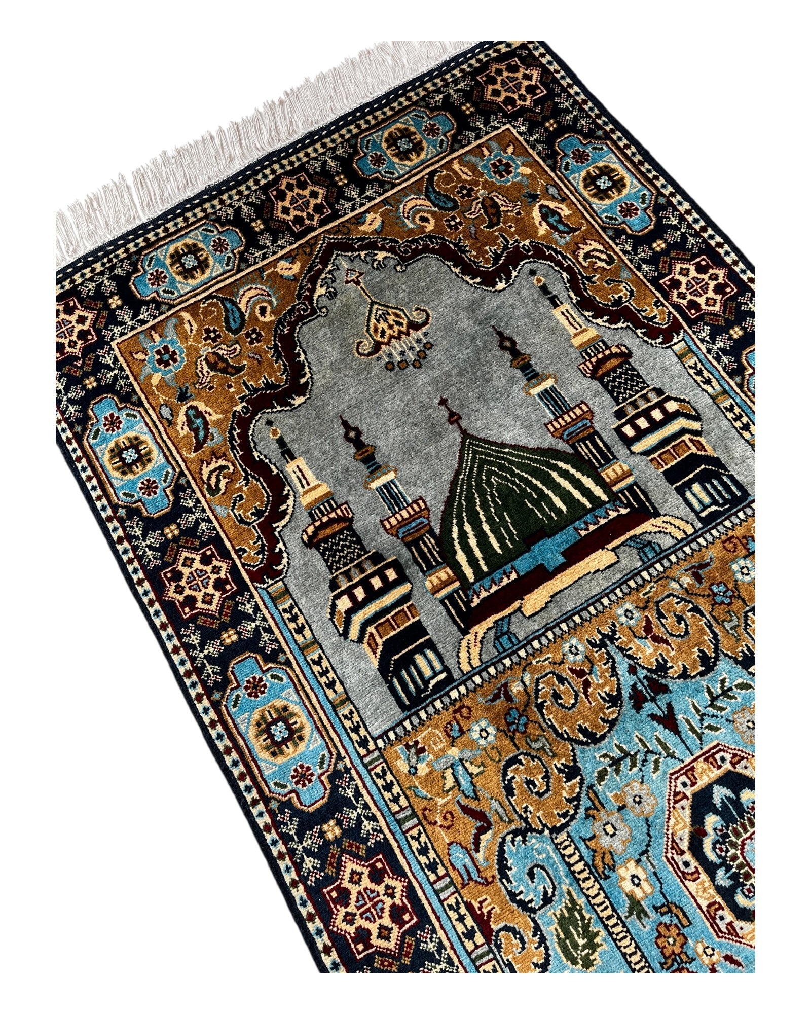 130cm x 85cm Grey & Turquoise Prayer Rug