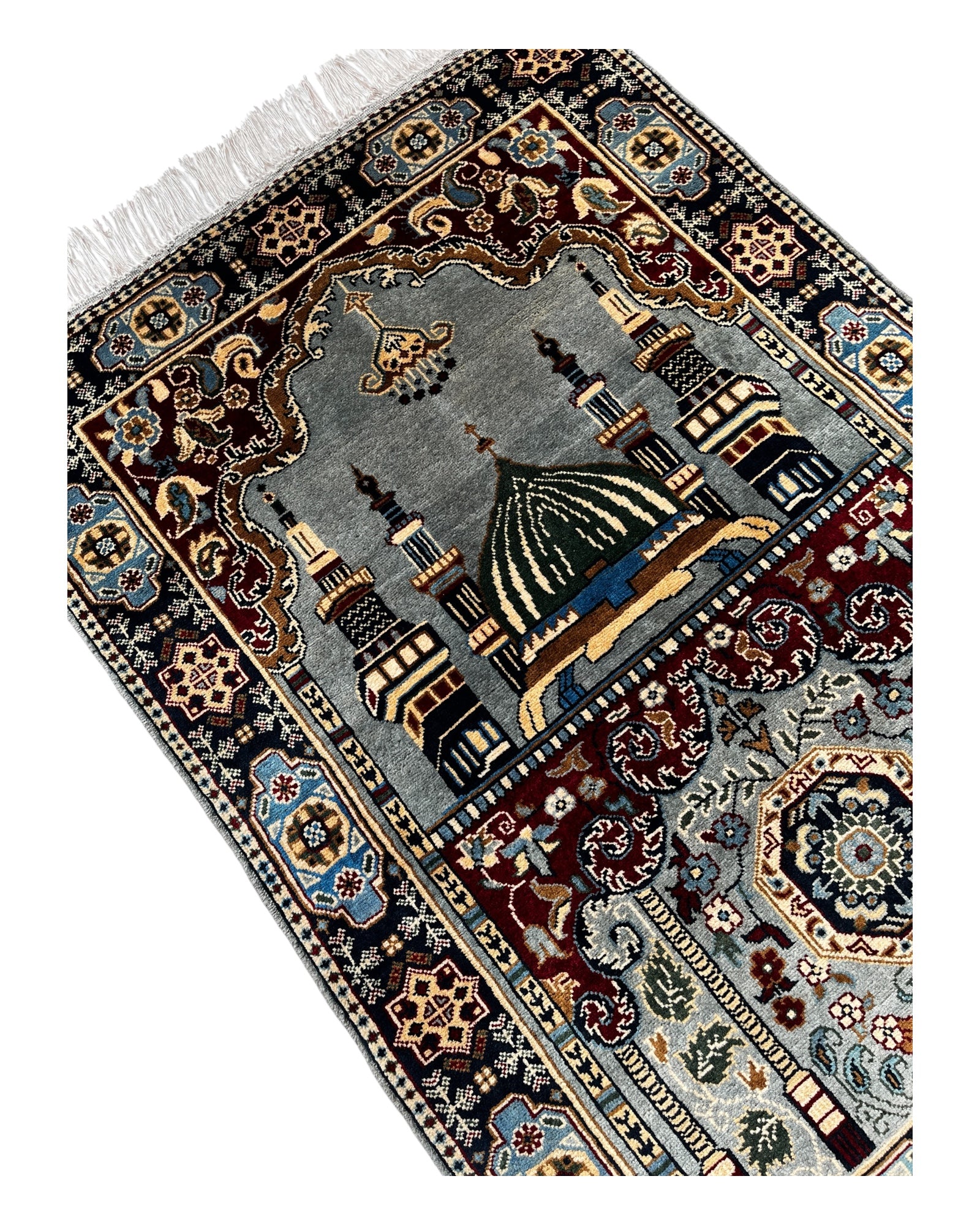 120cm x 85cm Grey & Burgundy Prayer Rug