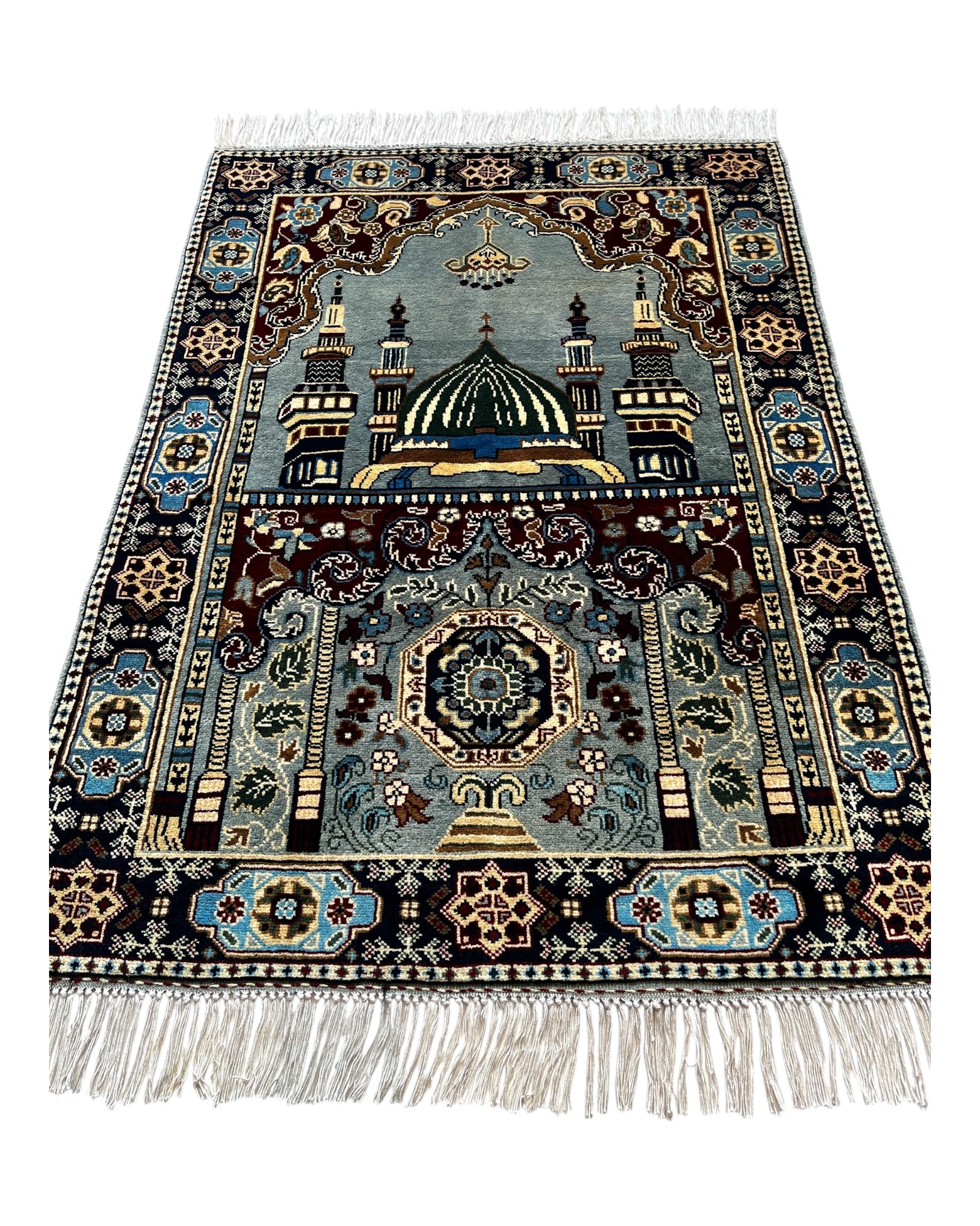 120cm x 85cm Grey & Burgundy Prayer Rug