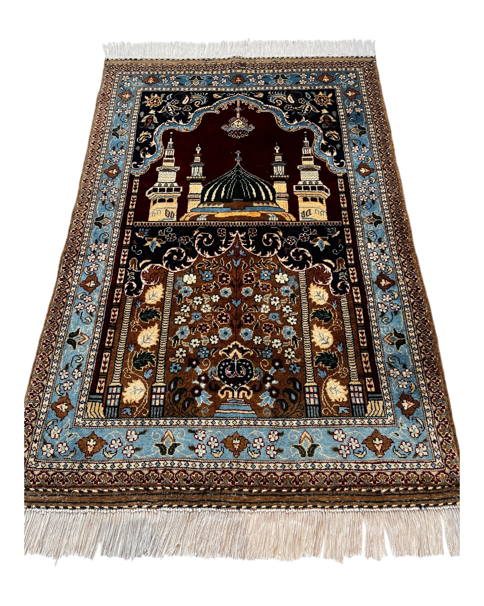 127cm x 88cm Burgundy, Blue & Gold Prayer Rug