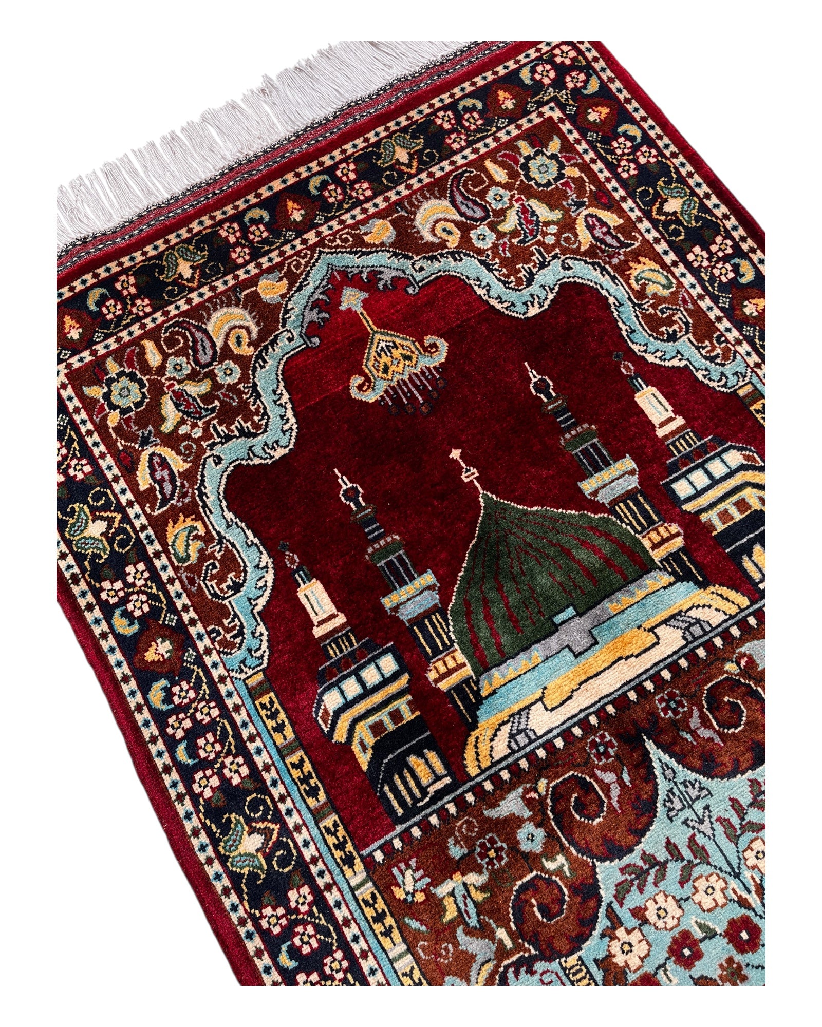 125cm x 87cm Burgundy, Turquoise & Chestnut Prayer Rug