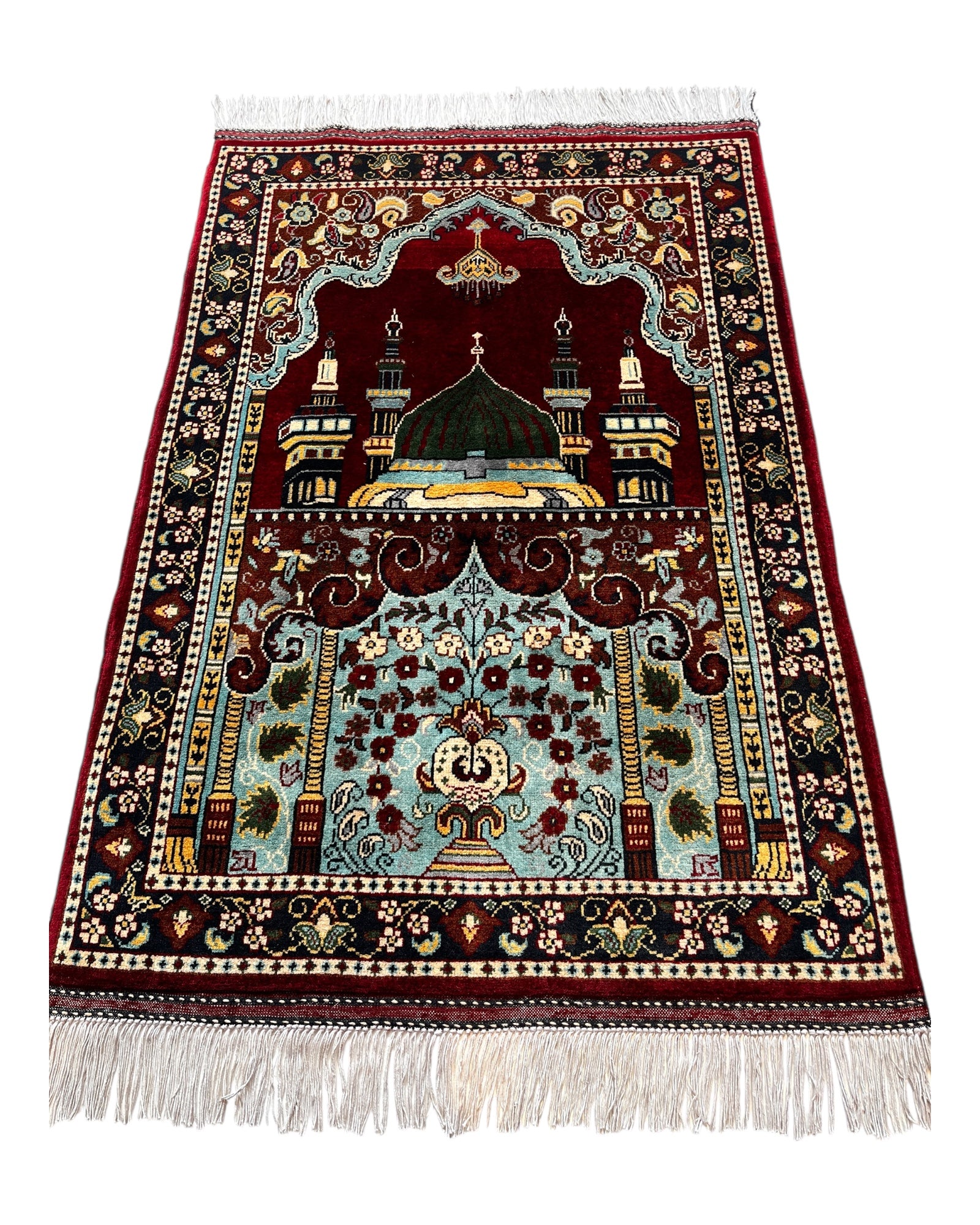125cm x 87cm Burgundy, Turquoise & Chestnut Prayer Rug