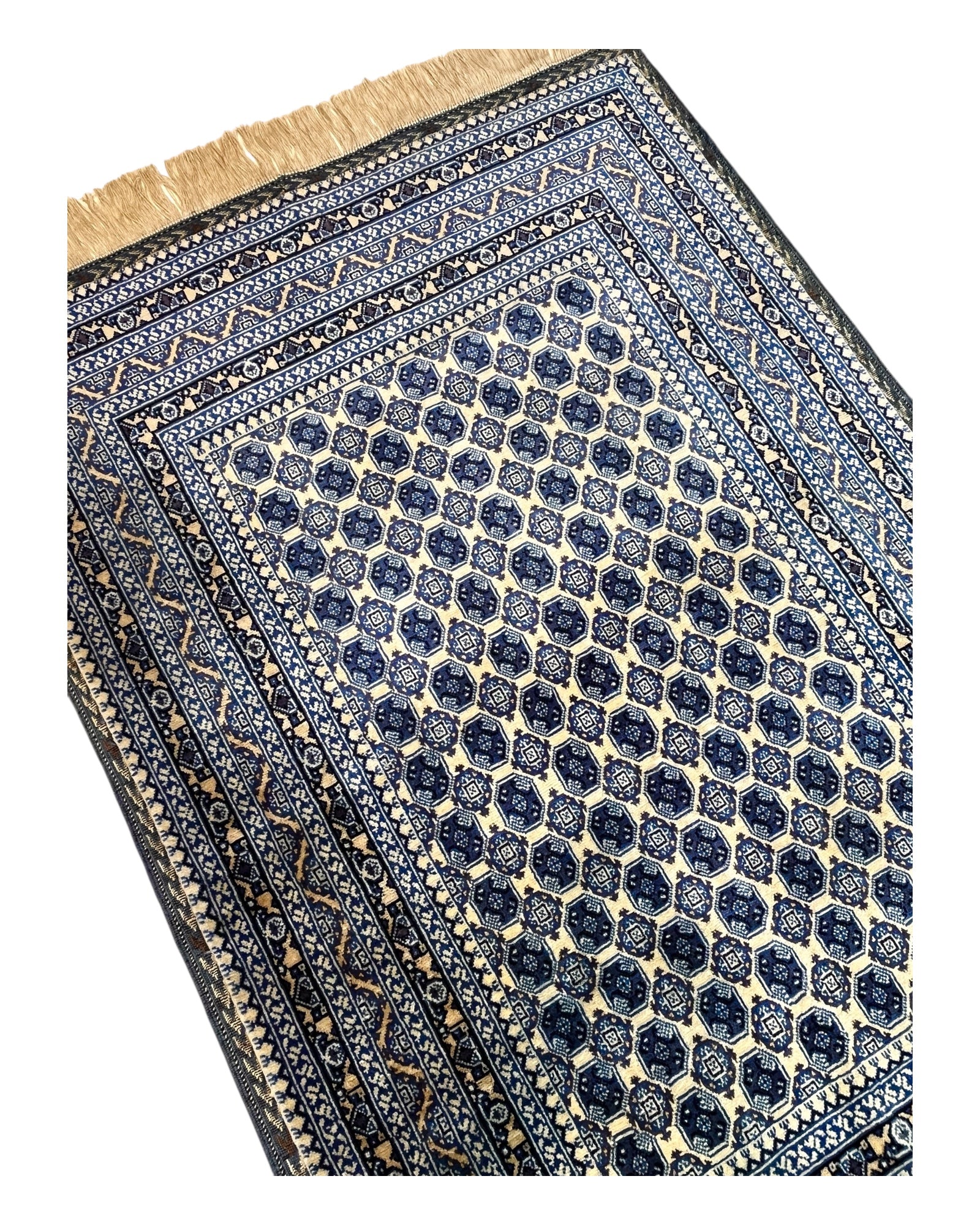 144cm x 100cm Blue & Cream Khuwaja Roshnai