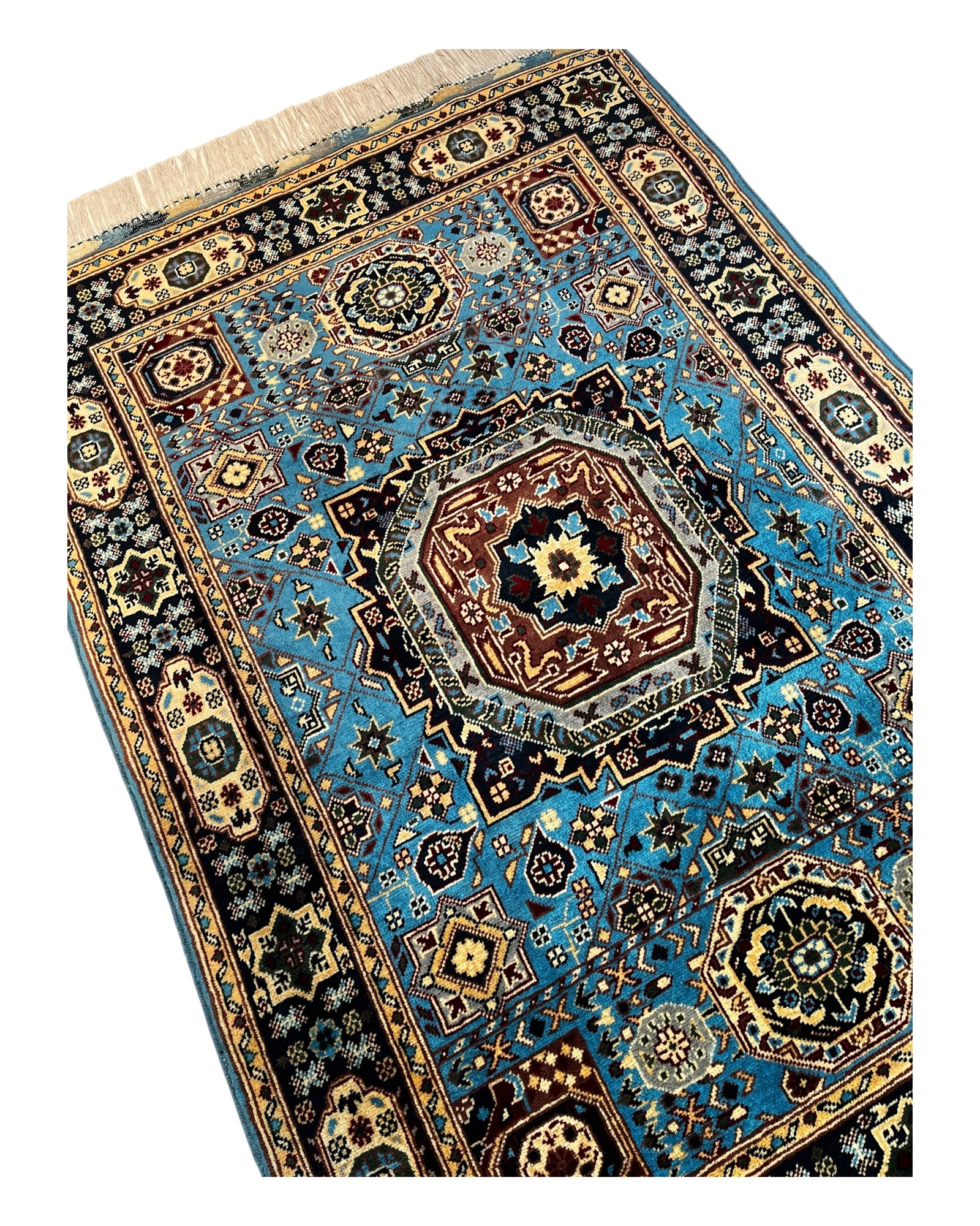 150cm x 104cm Blue Afghan Rug