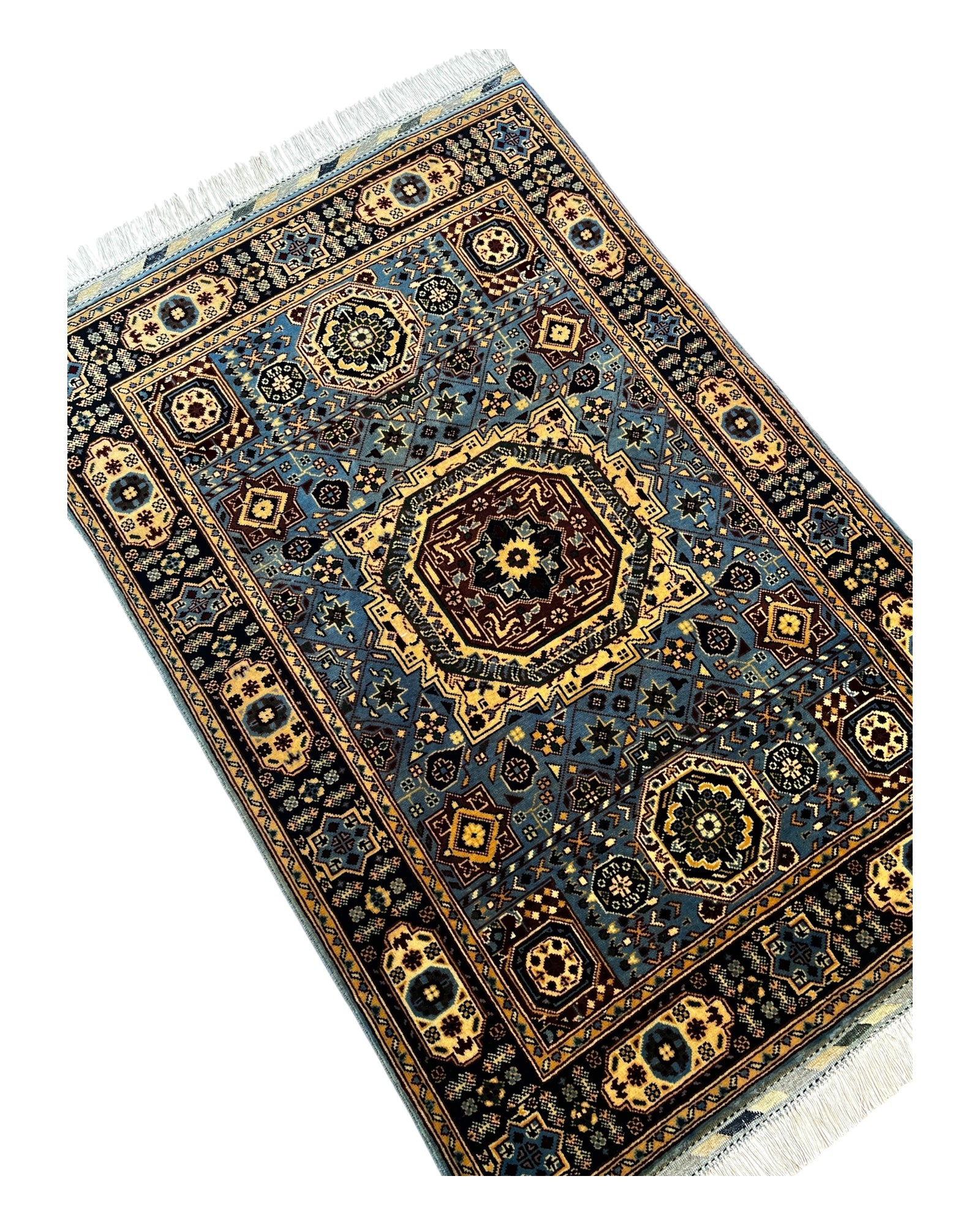 145cm x 100cm Blue Afghan Rug