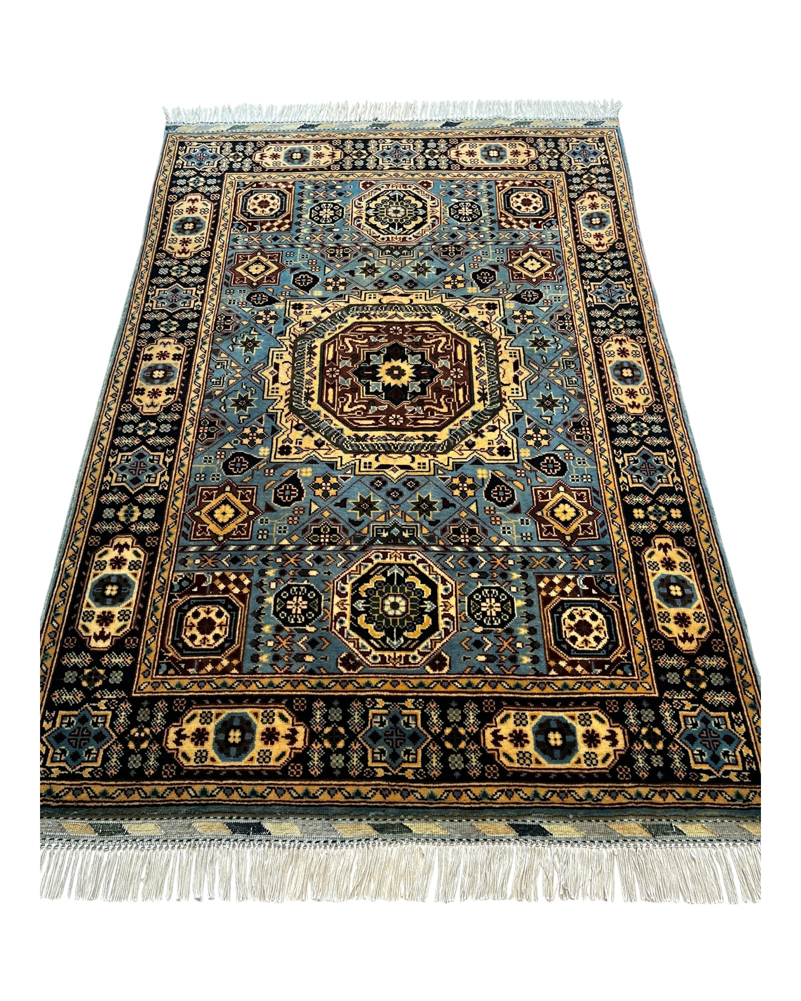 145cm x 100cm Blue Afghan Rug