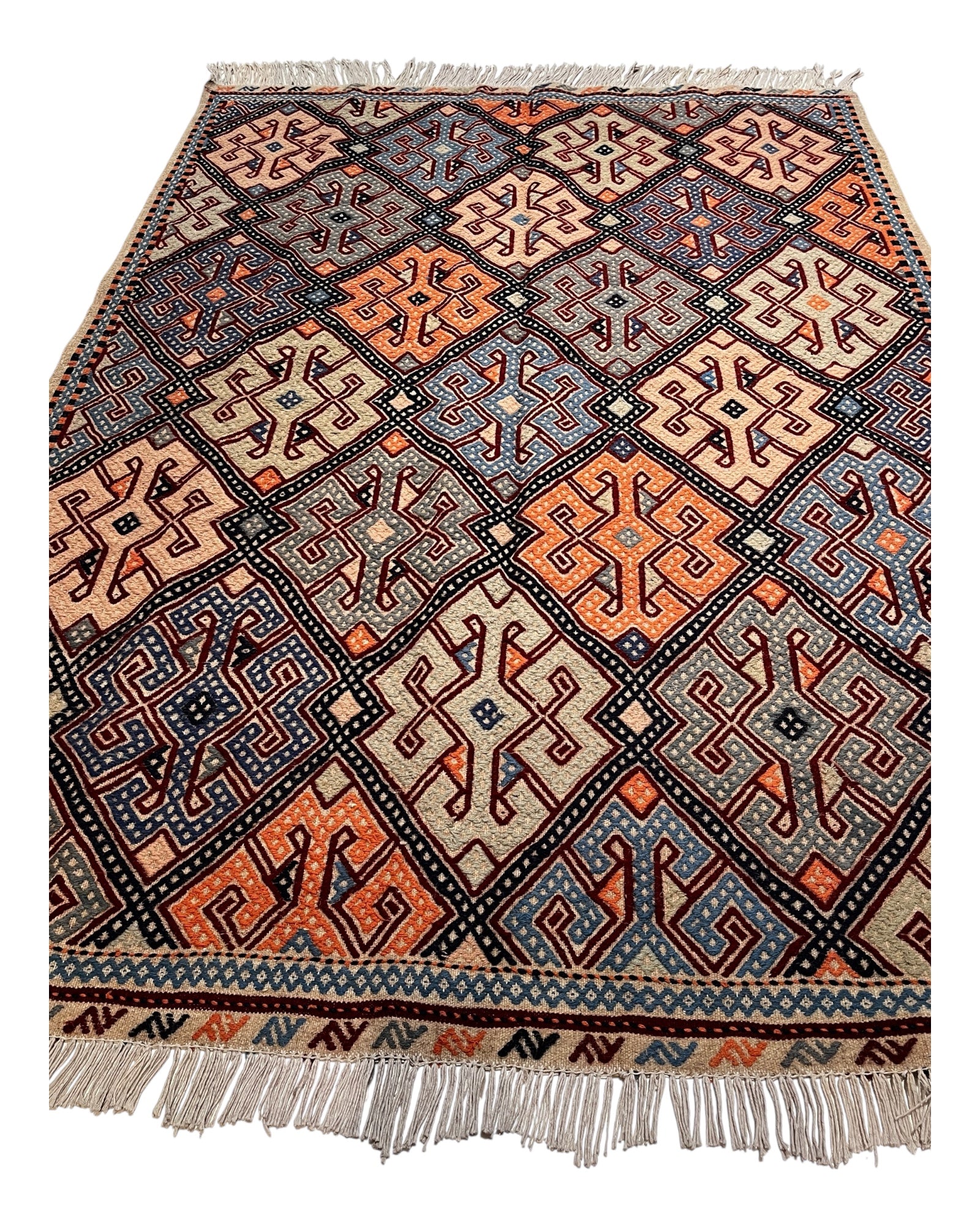 200cm x 148cm PInk & Blue Turkoman Kilim