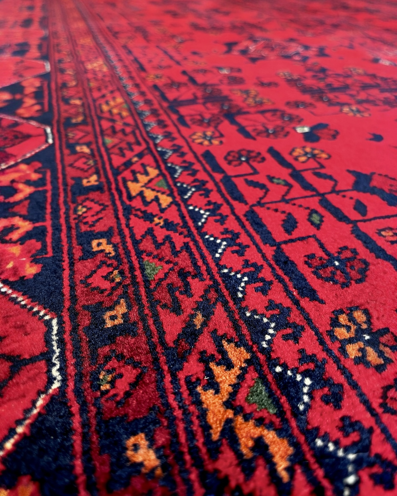 198cm x 152cm Red & Navy Andkhoy Rug