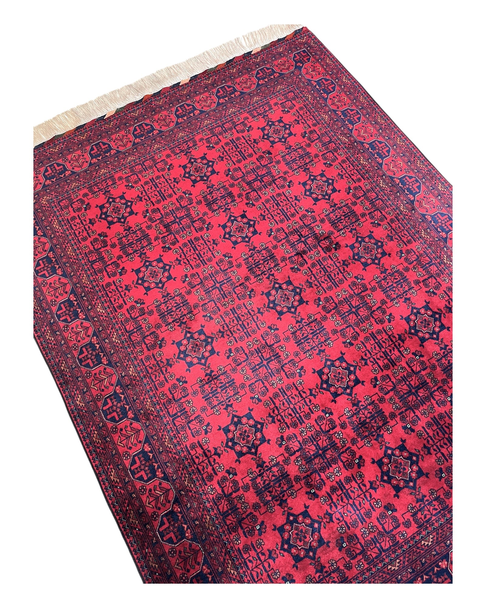 198cm x 152cm Red & Navy Andkhoy Rug