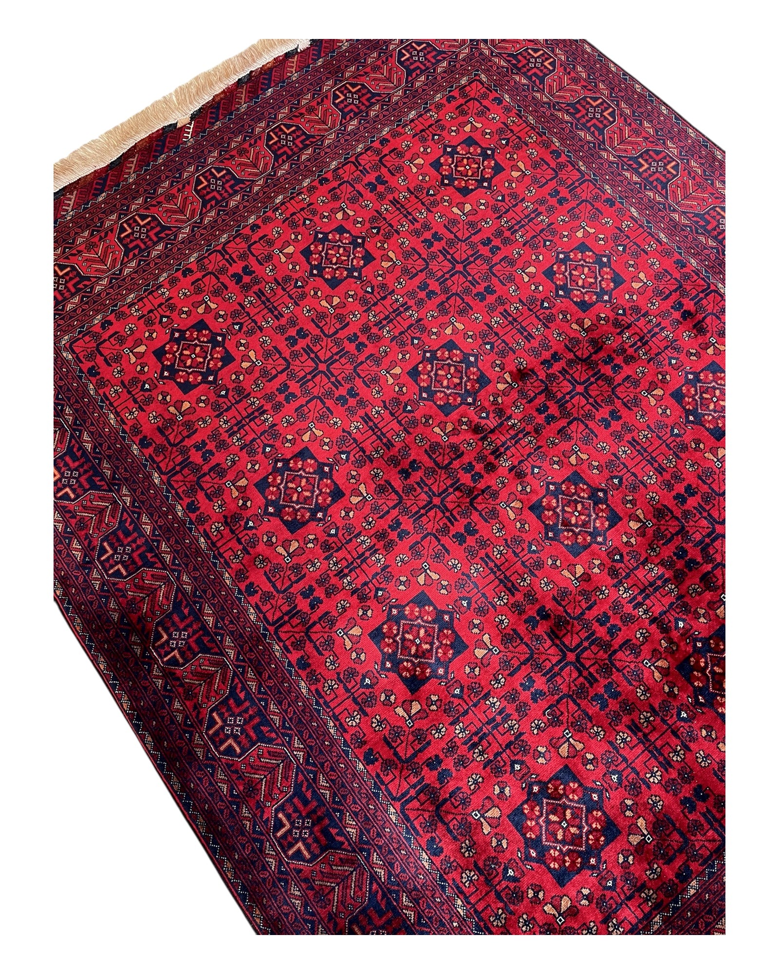 193cm x 150cm Red & Navy Andkhoy Rug