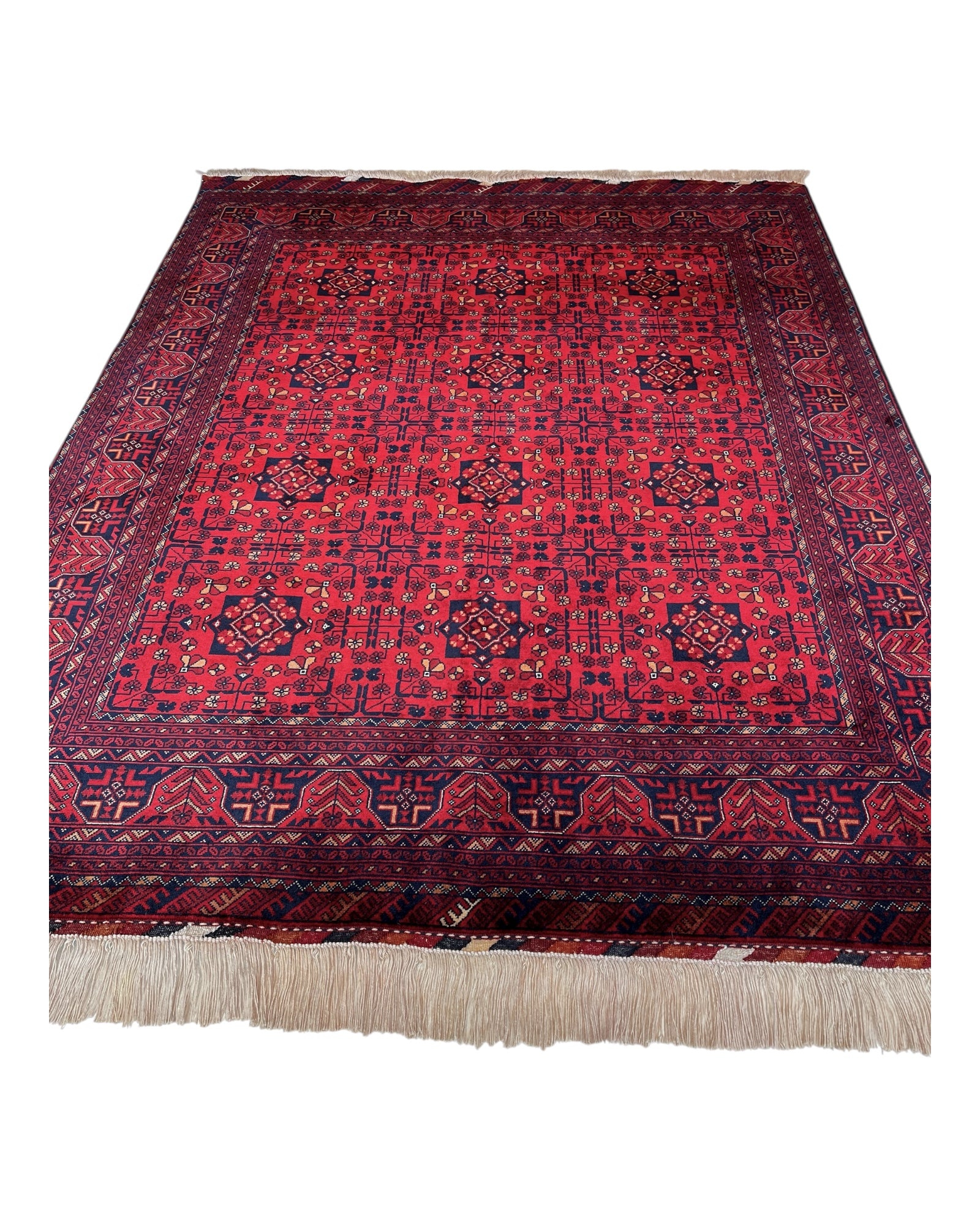 193cm x 150cm Red & Navy Andkhoy Rug